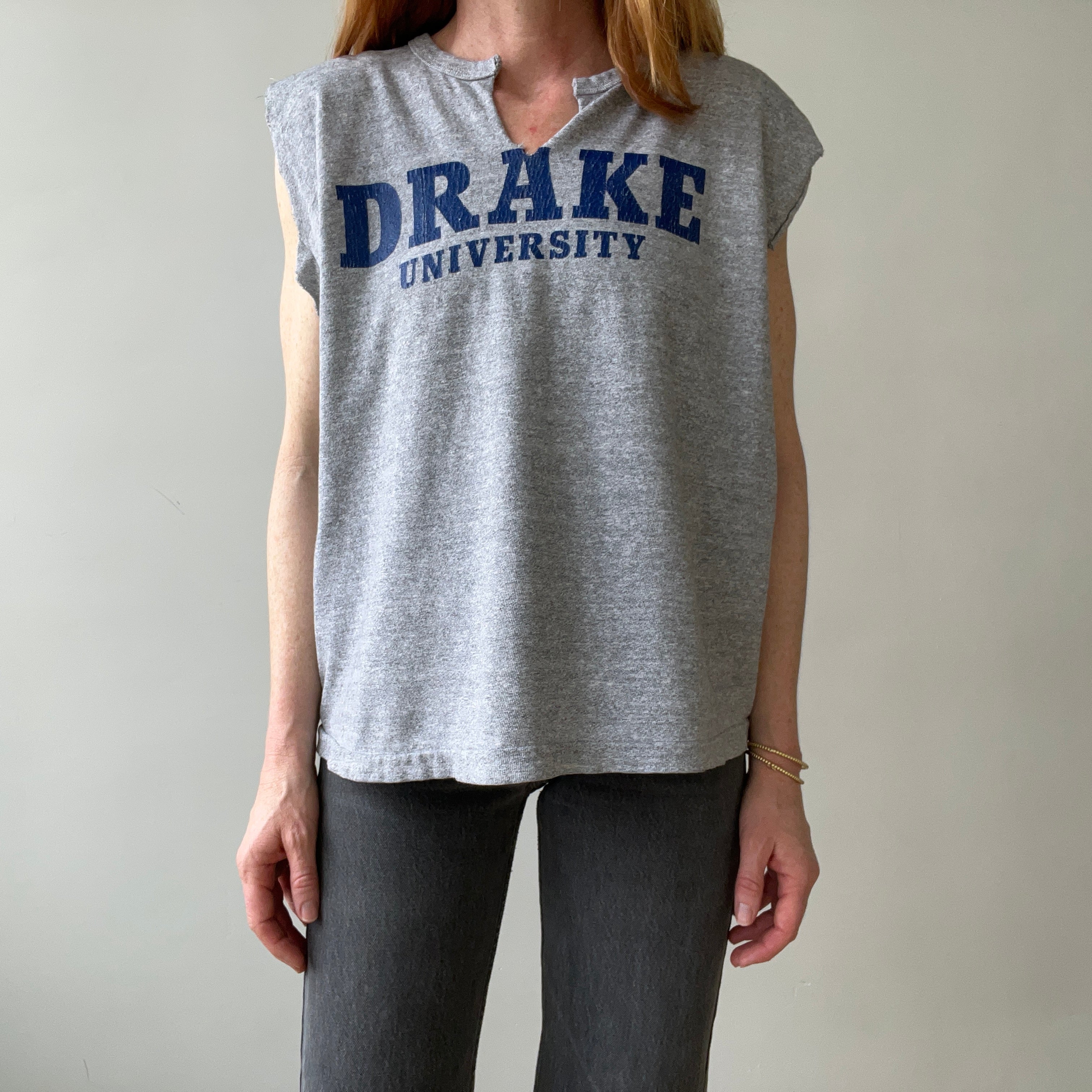 1970s/80s Grey Drake University Sleeveless T Shirt