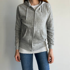 1980s Gray Zip Up Hoodie - Long Slim Fit