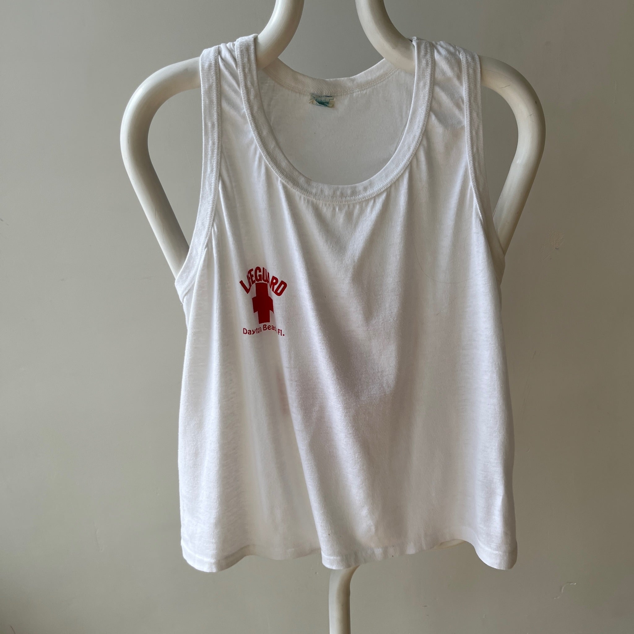 1980s Lifeguard Daytona Beach, FL Front and Back Tank Top