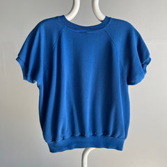 1980s Blank Blue Shorter Sleeved Warm Up Sweatshirt - Great Shape