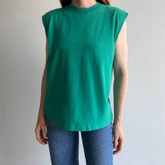 1980s Faded, Washed and Worn Teal Muscle tank - Single Stitch