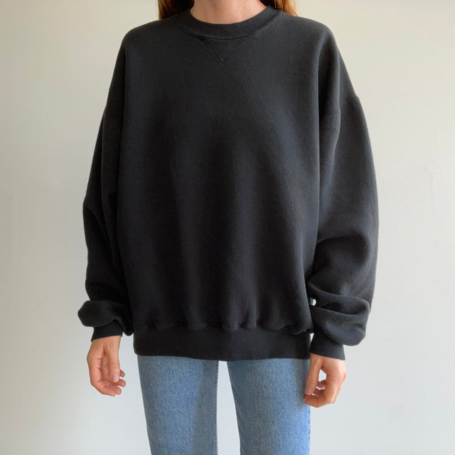 1990s Larger Blank Black Single V Sweatshirt with Very Little Wear