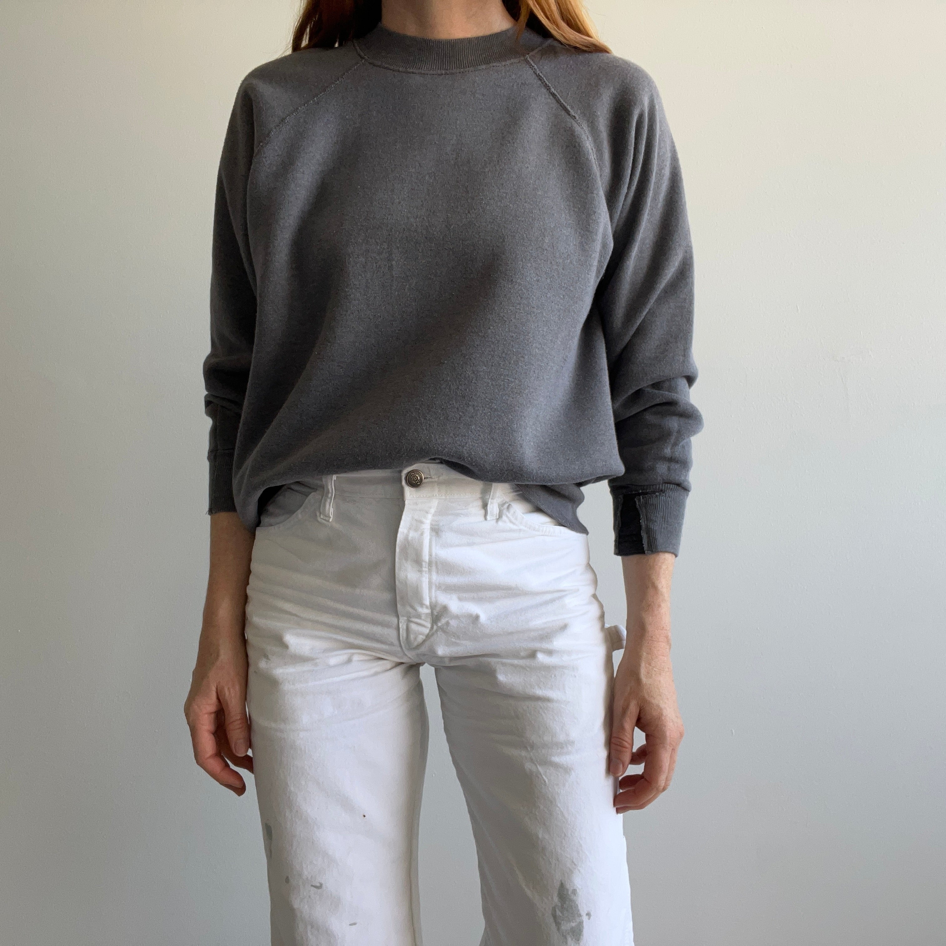 1980s Deep Gray Mended Cuff Sweatshirt by Pannill