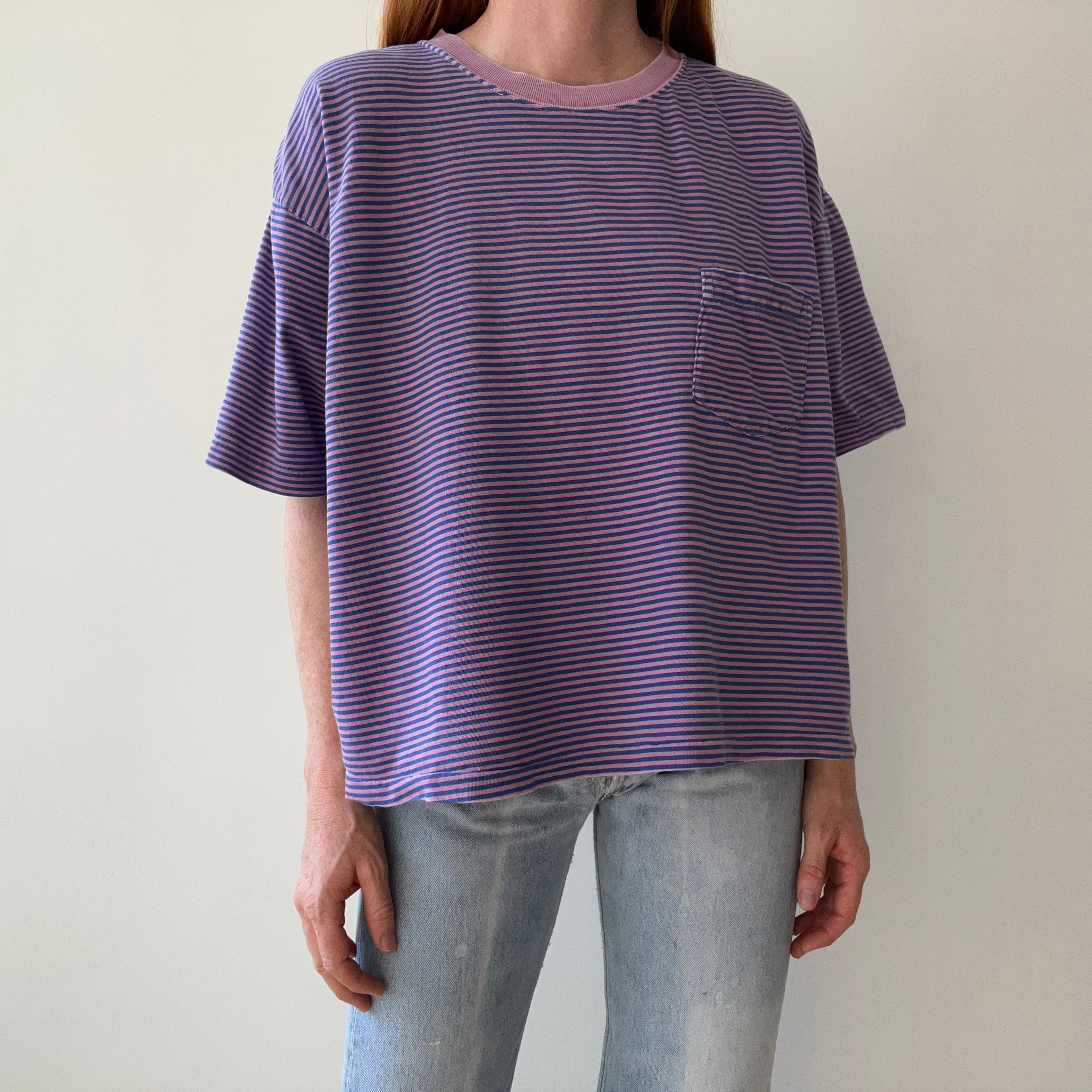 1990s Super Slouchy/Blousy Striped Gap Pocket T-Shirt - !!!