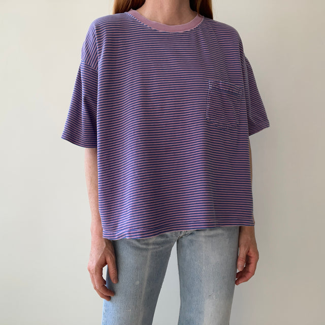 1990s Super Slouchy/Blousy Striped Gap Pocket T-Shirt - !!!