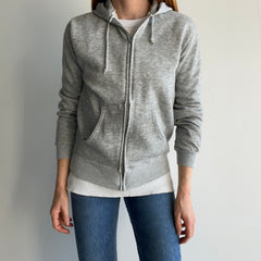 1980s Gray Zip Up Hoodie - Long Slim Fit