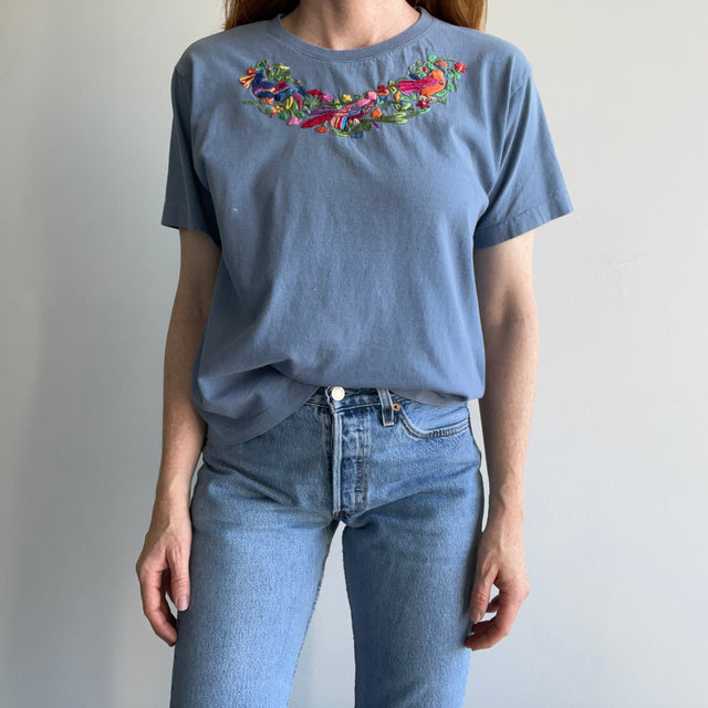 1980s Cotton Embroidered Floral T-Shirt