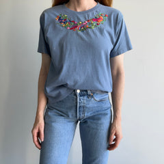 1980s Cotton Embroidered Floral T-Shirt