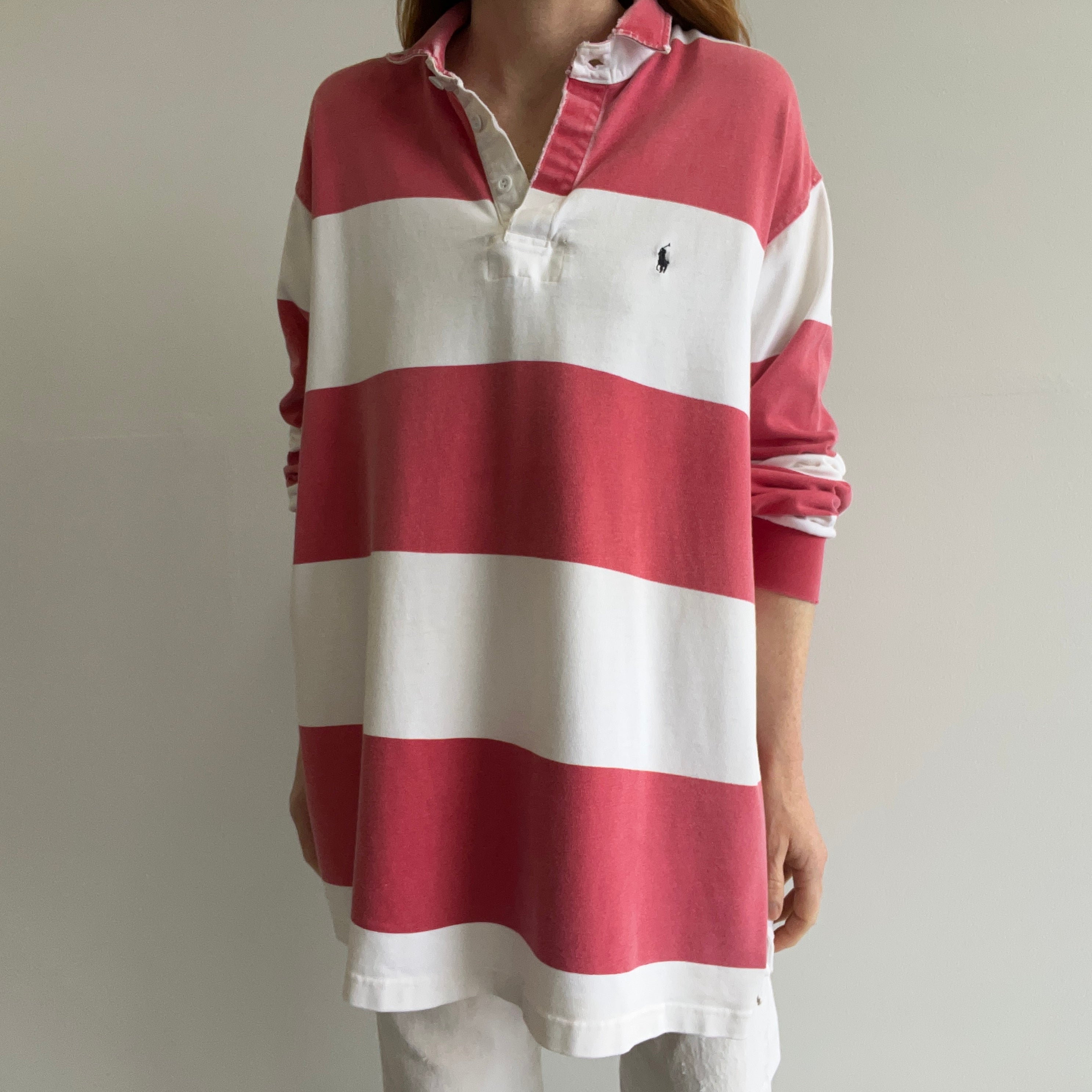 1980s Ralph Lauren Polo Beat Up and Worn Striped Rugby Shirt - !!!