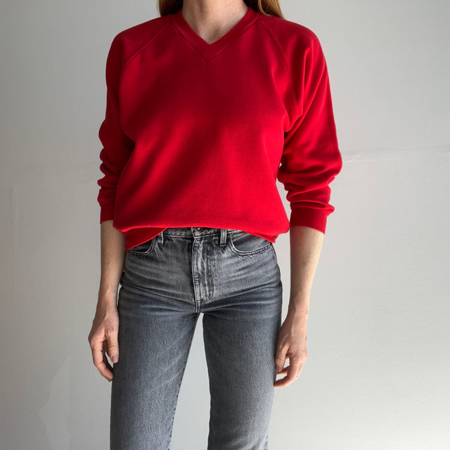 1980/90s Blank Red Red V-Neck Sweatshirt