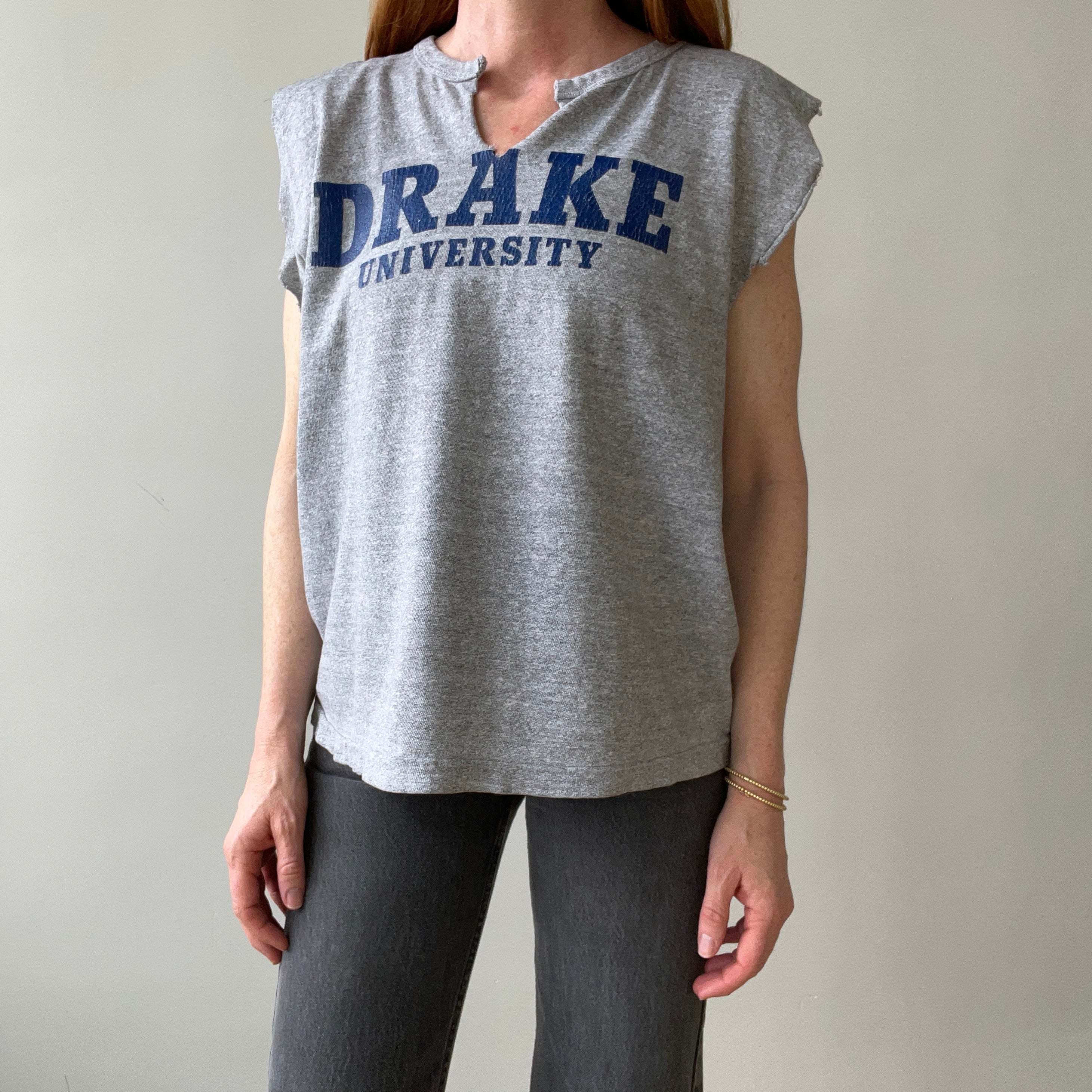 1970s/80s Grey Drake University Sleeveless T Shirt