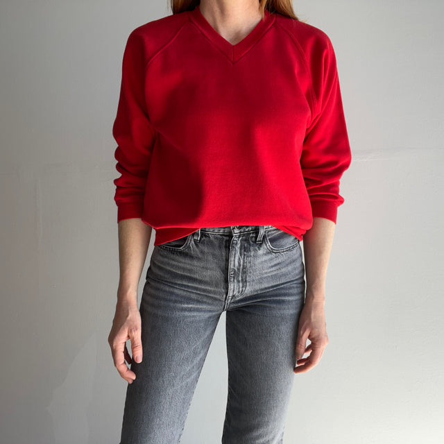1980/90s Blank Red Red V-Neck Sweatshirt