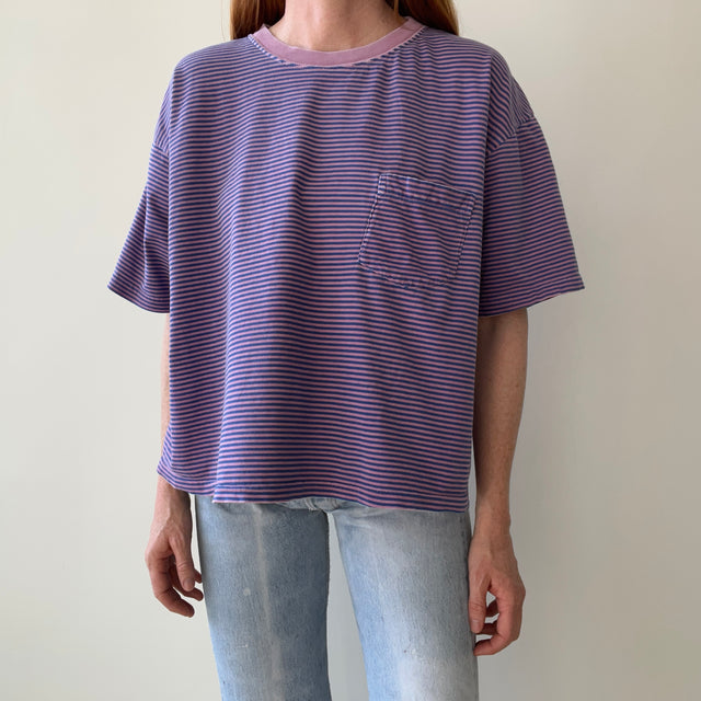 1990s Super Slouchy/Blousy Striped Gap Pocket T-Shirt - !!!