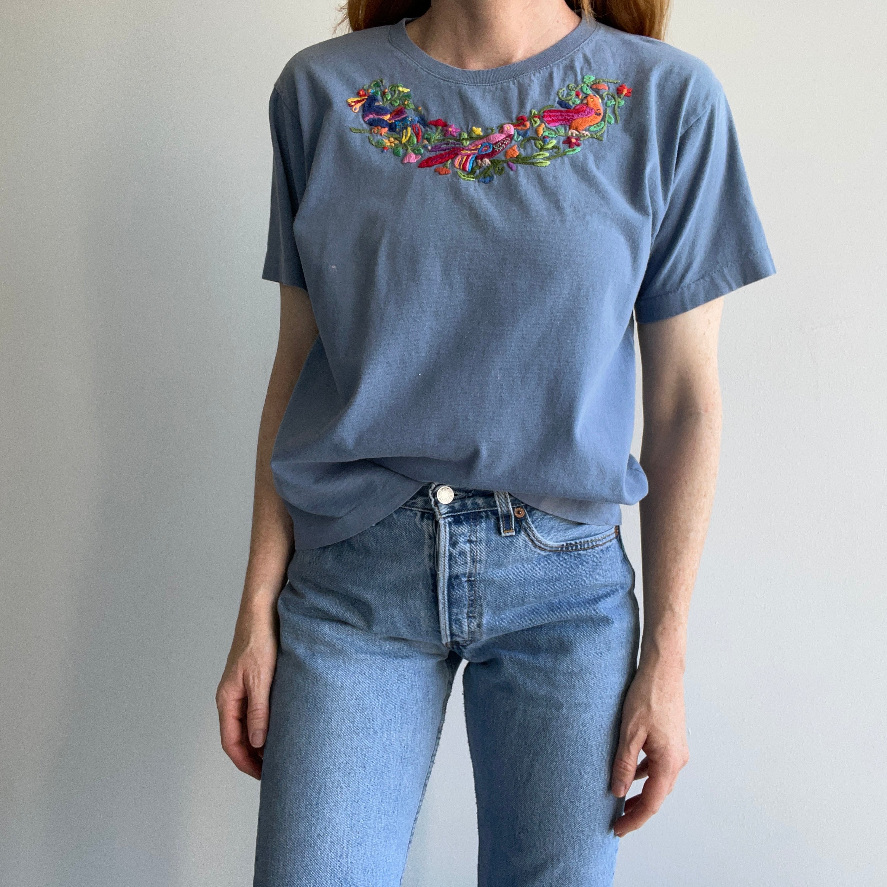 1980s Cotton Embroidered Floral T-Shirt