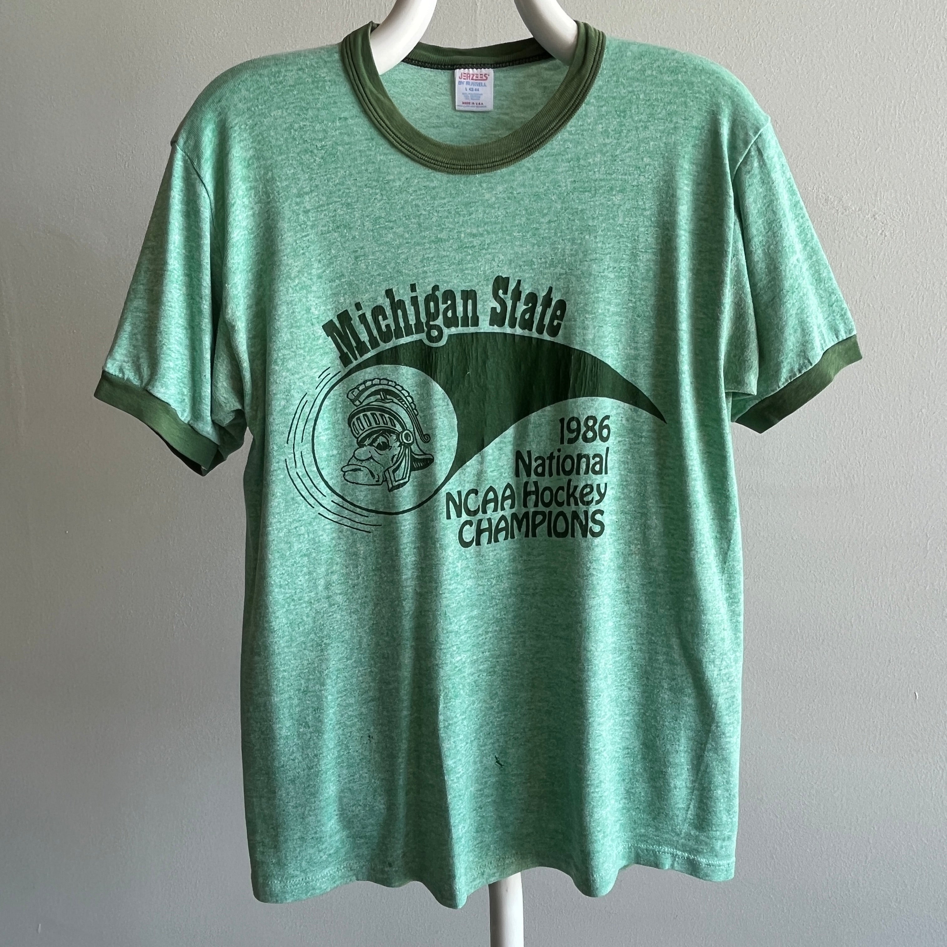 1986 Michigan State National NCAA Hockey Champions Ring T-Shirt