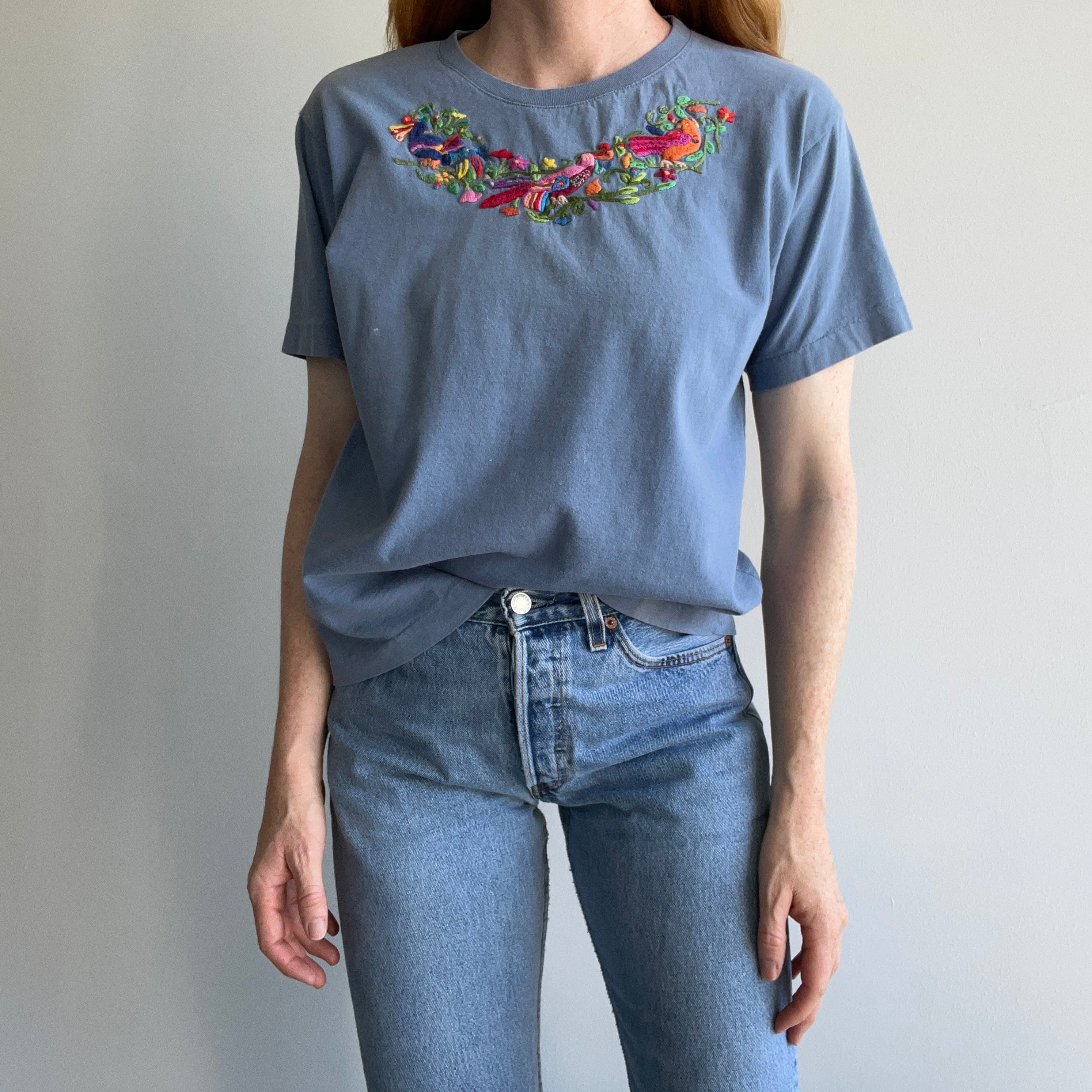 1980s Cotton Embroidered Floral T-Shirt