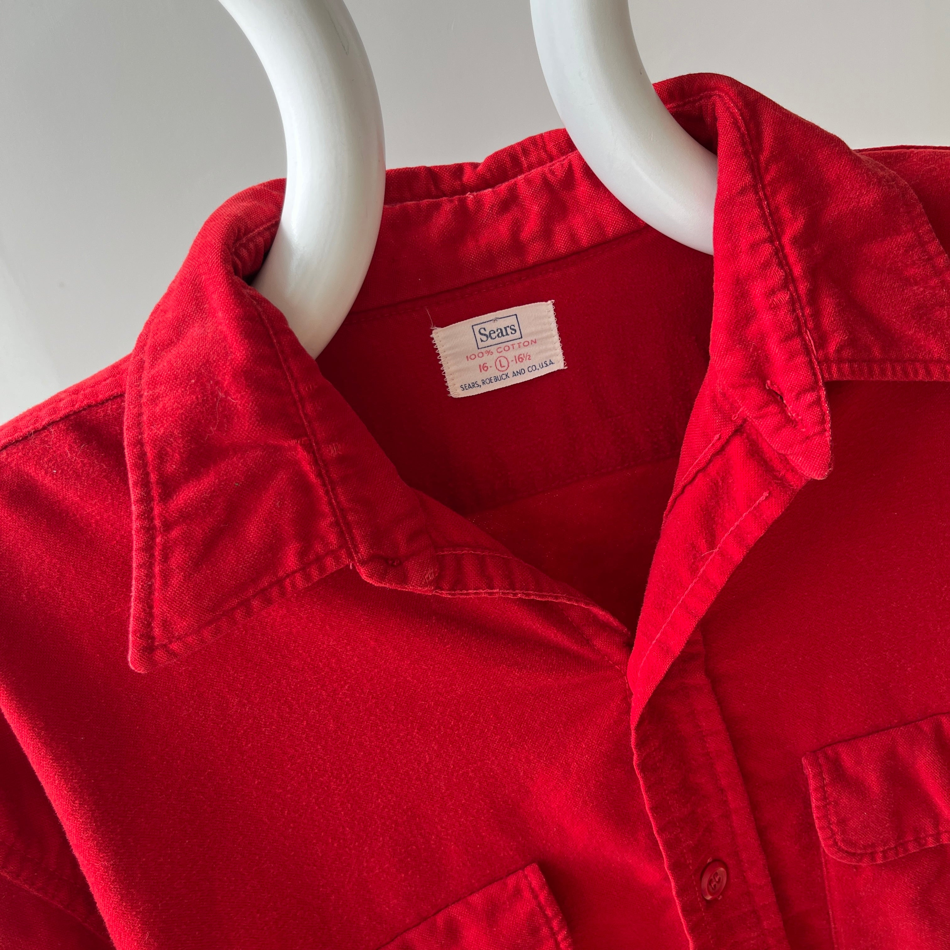 1970s Sears Soft Red Hand Mended Flannel