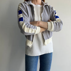 1970s Rad Color Block Single Pocket Soft and Slouchy Zip Up Sweatshirt