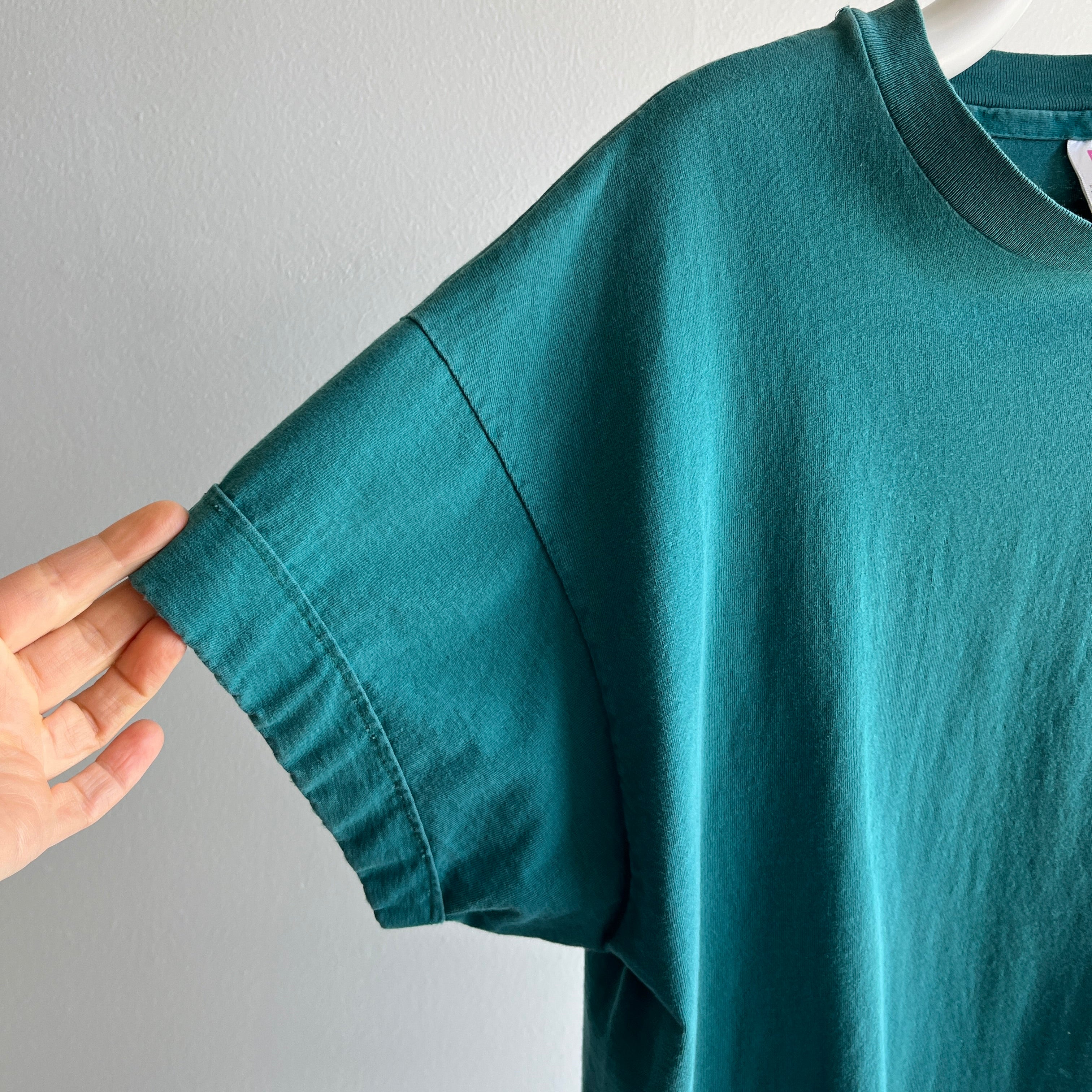 1990s DIY Sleeve Cuff Deep Ultramarine/Teal Cotton T-Shirt by HHW