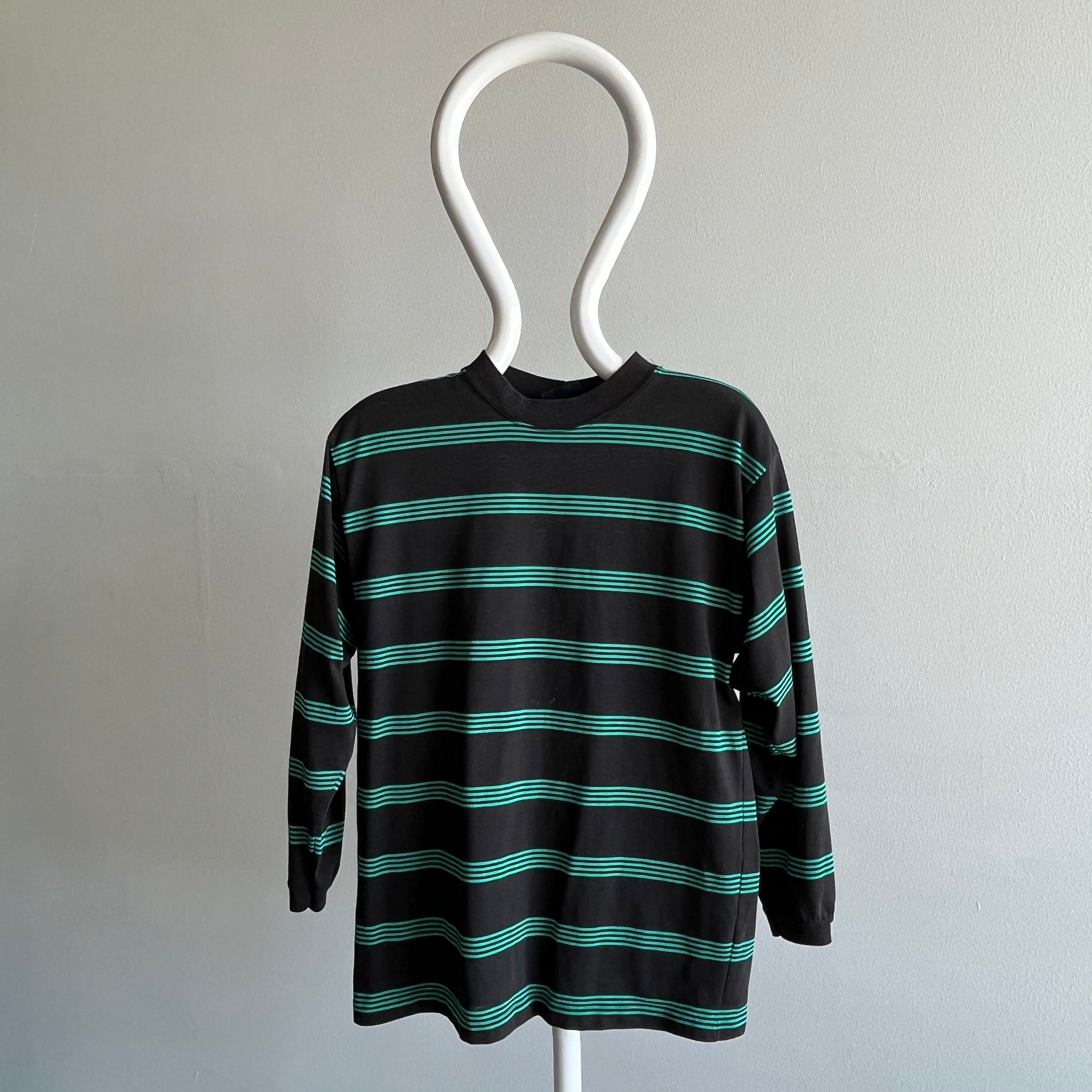 1980s Lee Brand Striped 3/4 Sleeve T-Shirt - YES PLEASE