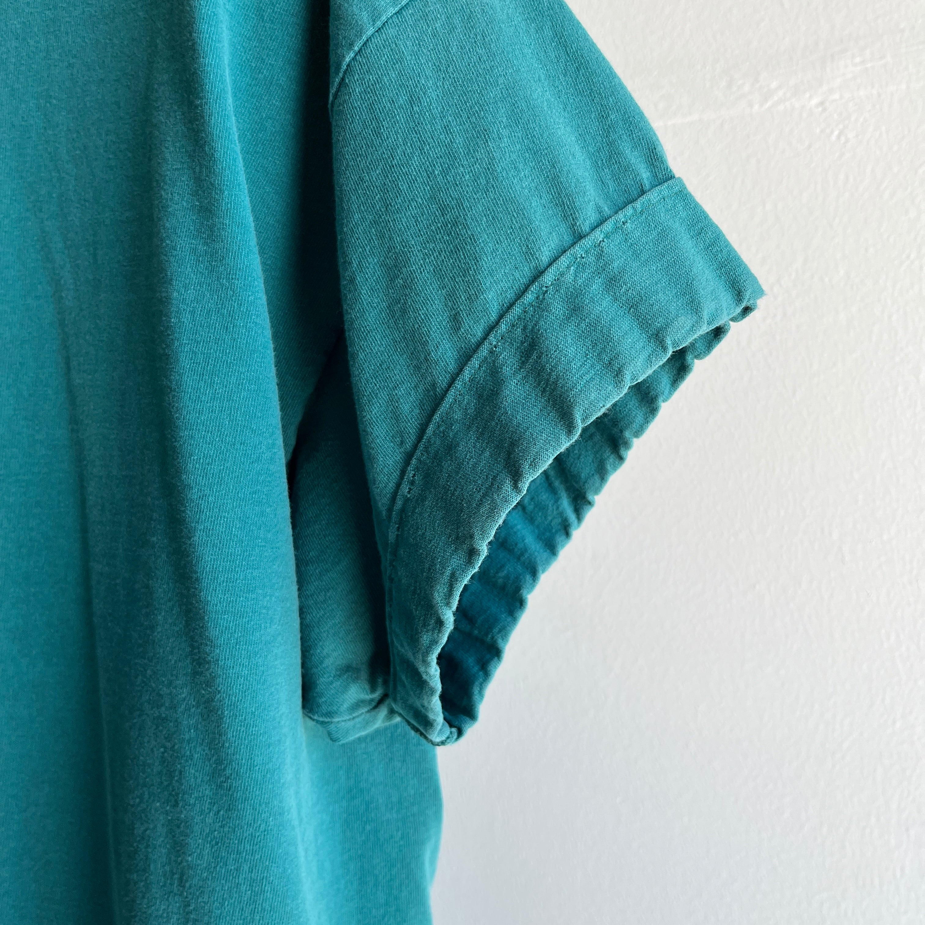 1990s DIY Sleeve Cuff Deep Ultramarine/Teal Cotton T-Shirt by HHW