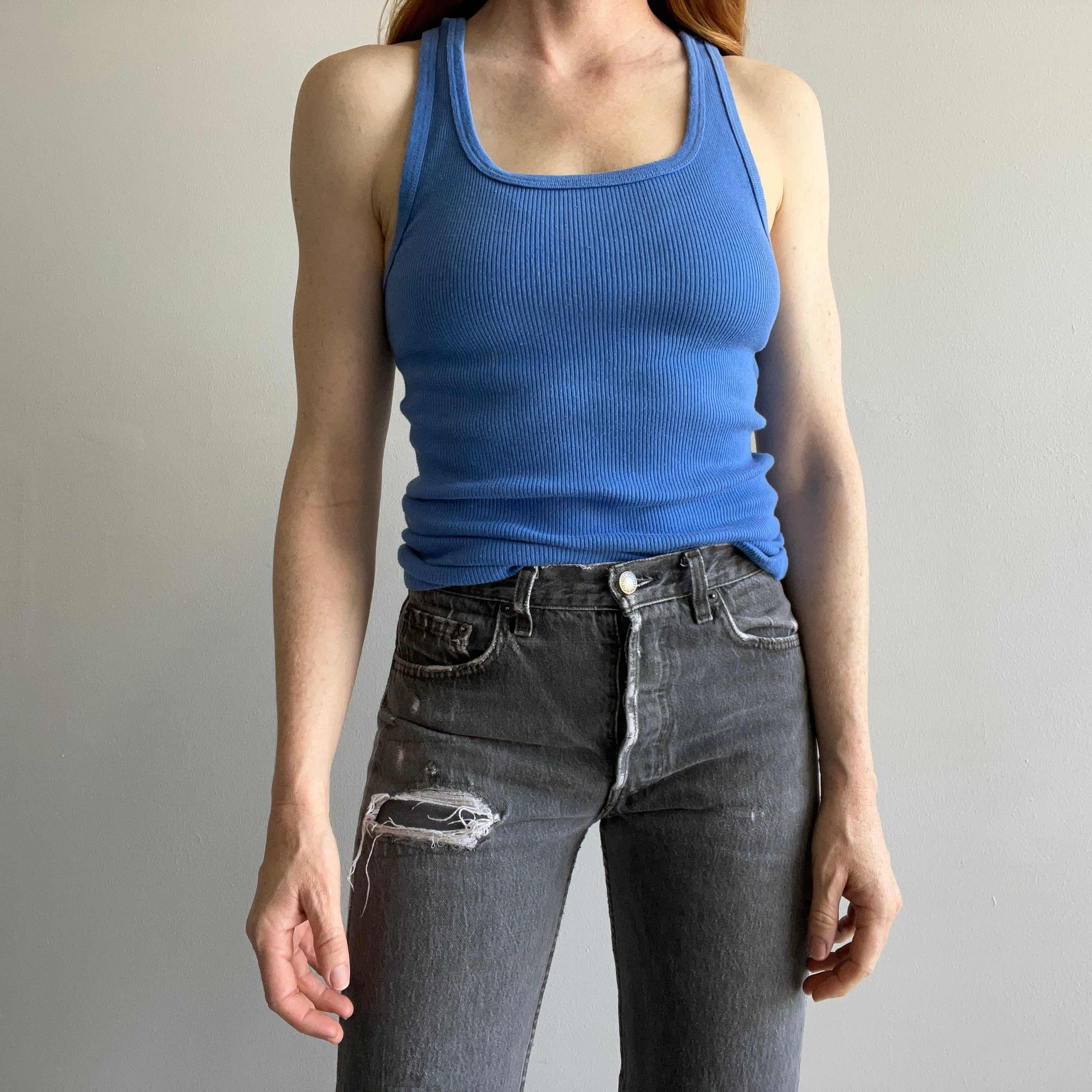 1980s Blank Le Tigre Ribbed Racerback Tank Top