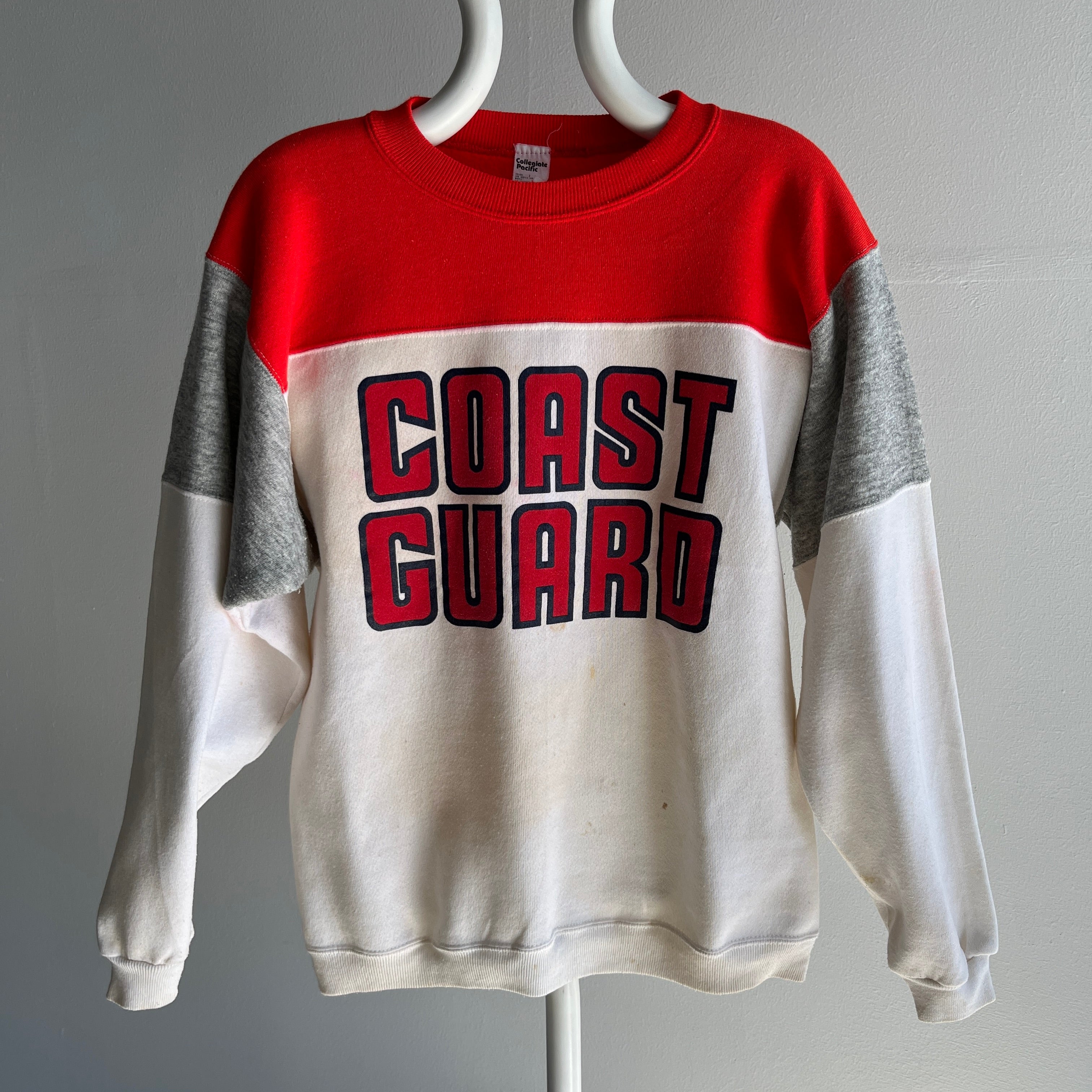 1980s Age Stained Coast Guard on a Collegiate Pacific Color Block Sweatshirt