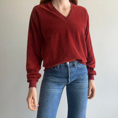 1970s Rusty Velour V-Neck Sweatshirt