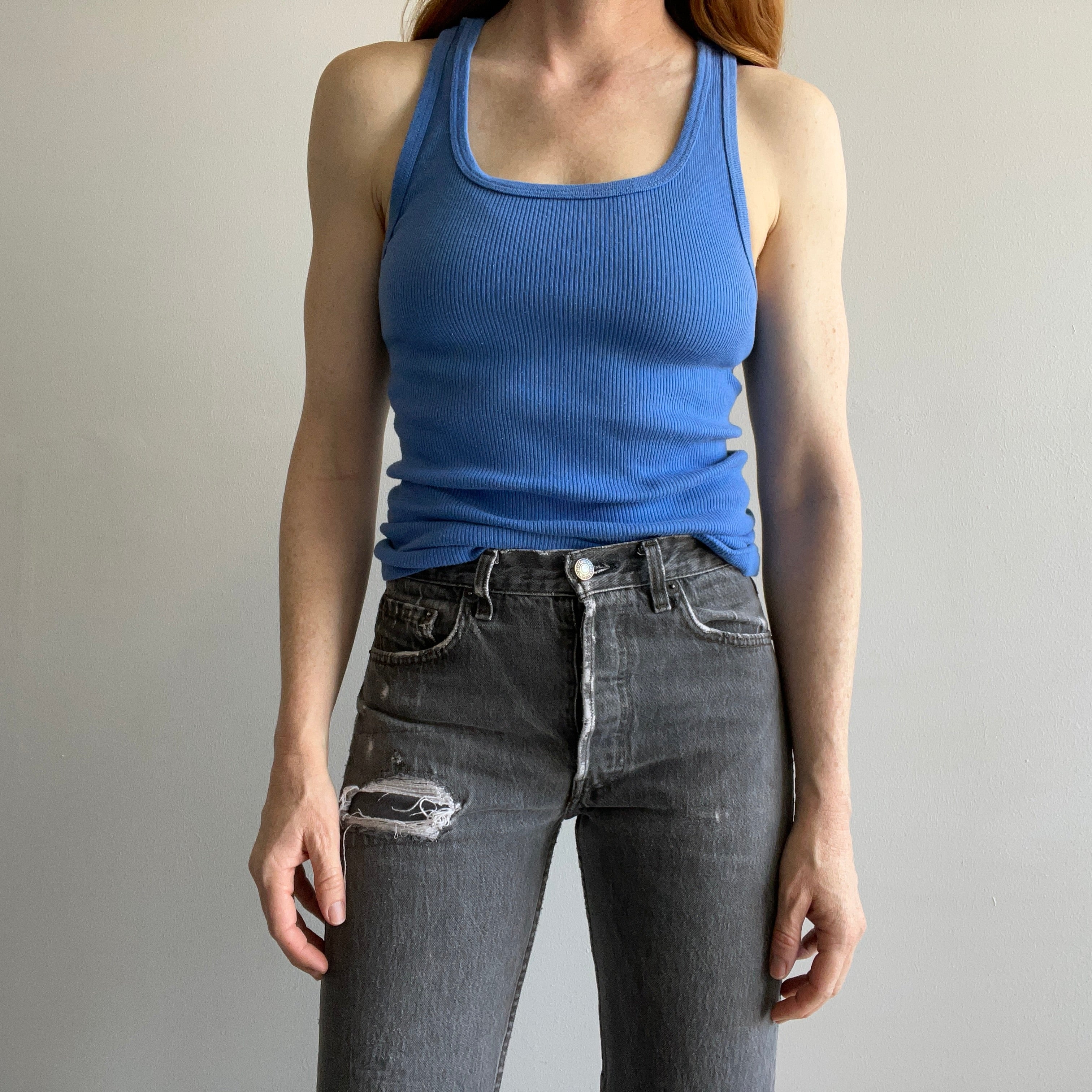 1980s Blank Le Tigre Ribbed Racerback Tank Top