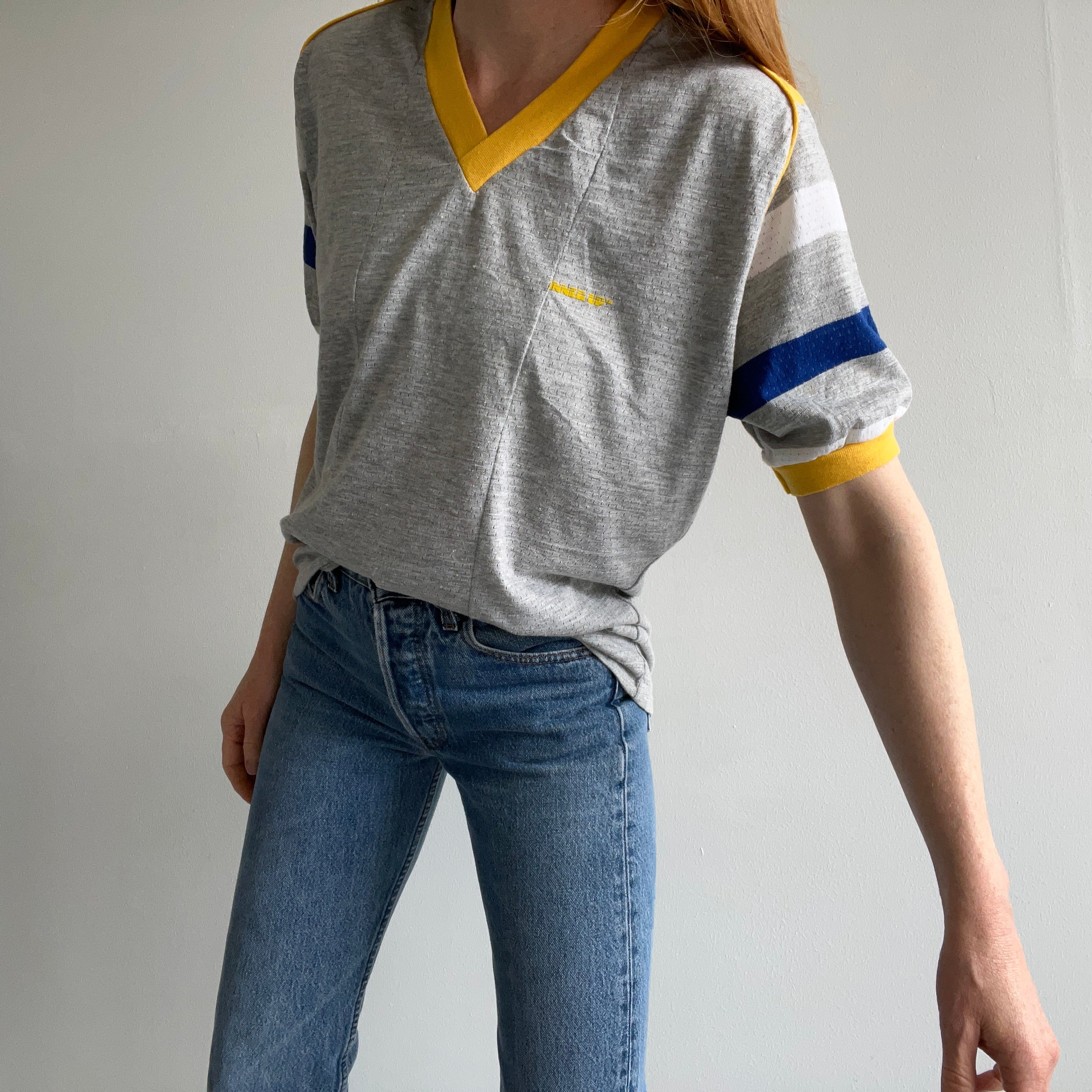 1980s Runner Up Color Block Baseball Sample T-Shirt