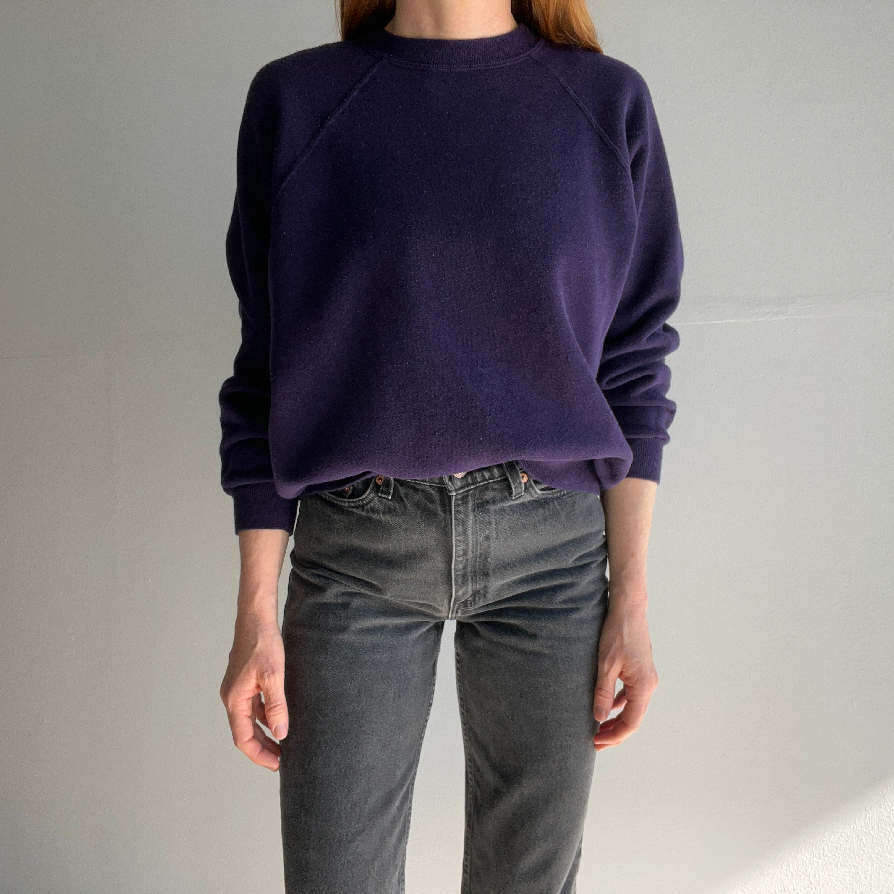 1990s Unique Indigo/Ink Blue/Purple Raglan Sweatshirt