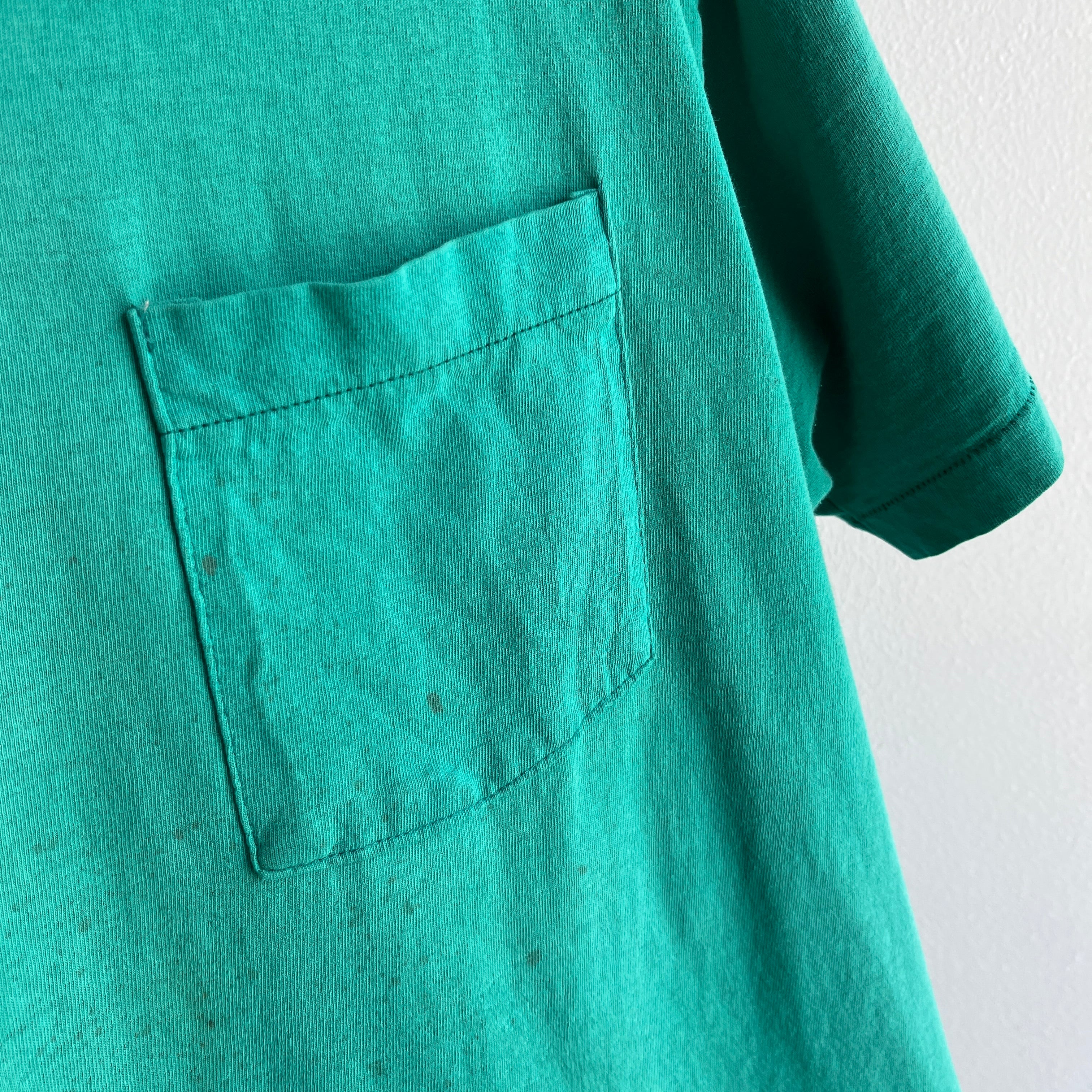 1980s Dumpster Chic Selvedge Pocket Azure Blue-Green T-shirt