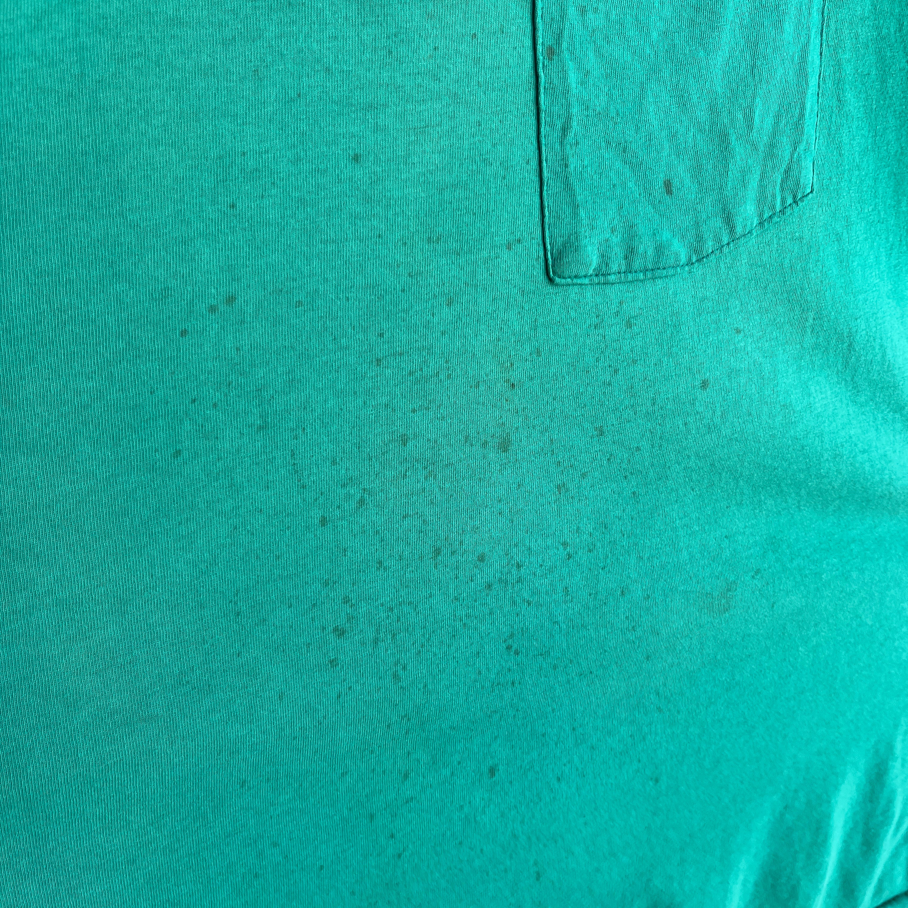 1980s Dumpster Chic Selvedge Pocket Azure Blue-Green T-shirt
