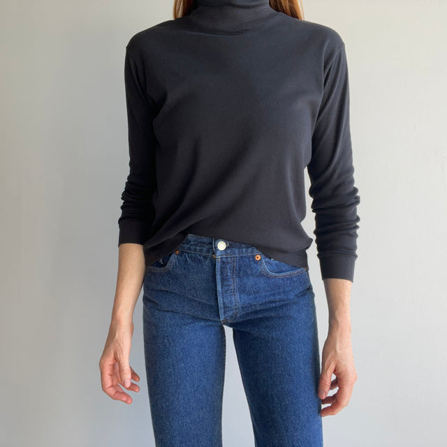 1980's Faded Blank Black Turtleneck by Bobbie Brooks