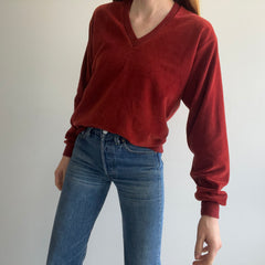 1970s Rusty Velour V-Neck Sweatshirt