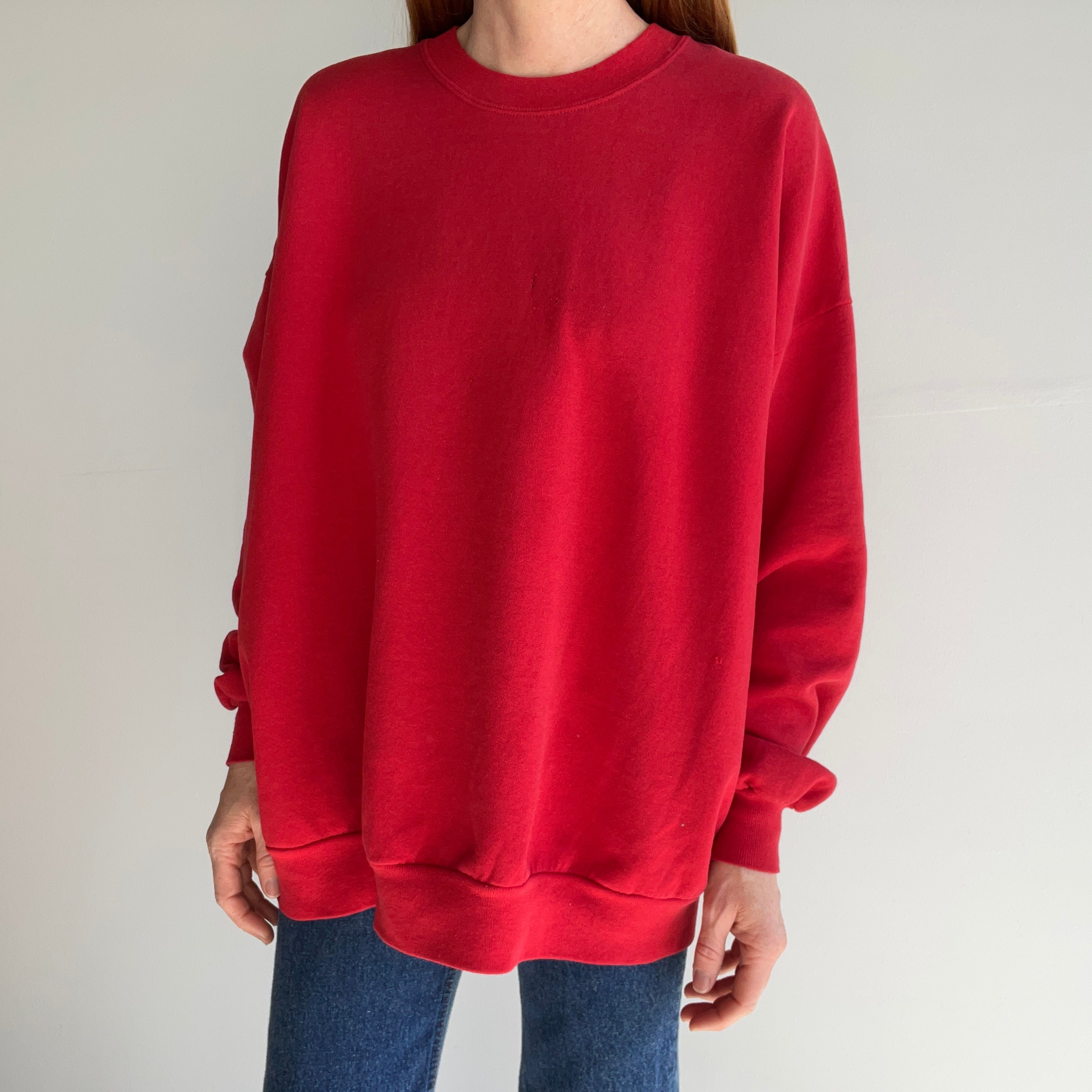 1980s Thinning Worn Out Beat Up Blank Red Sweatshirt by Jerzees - Labeled 3X