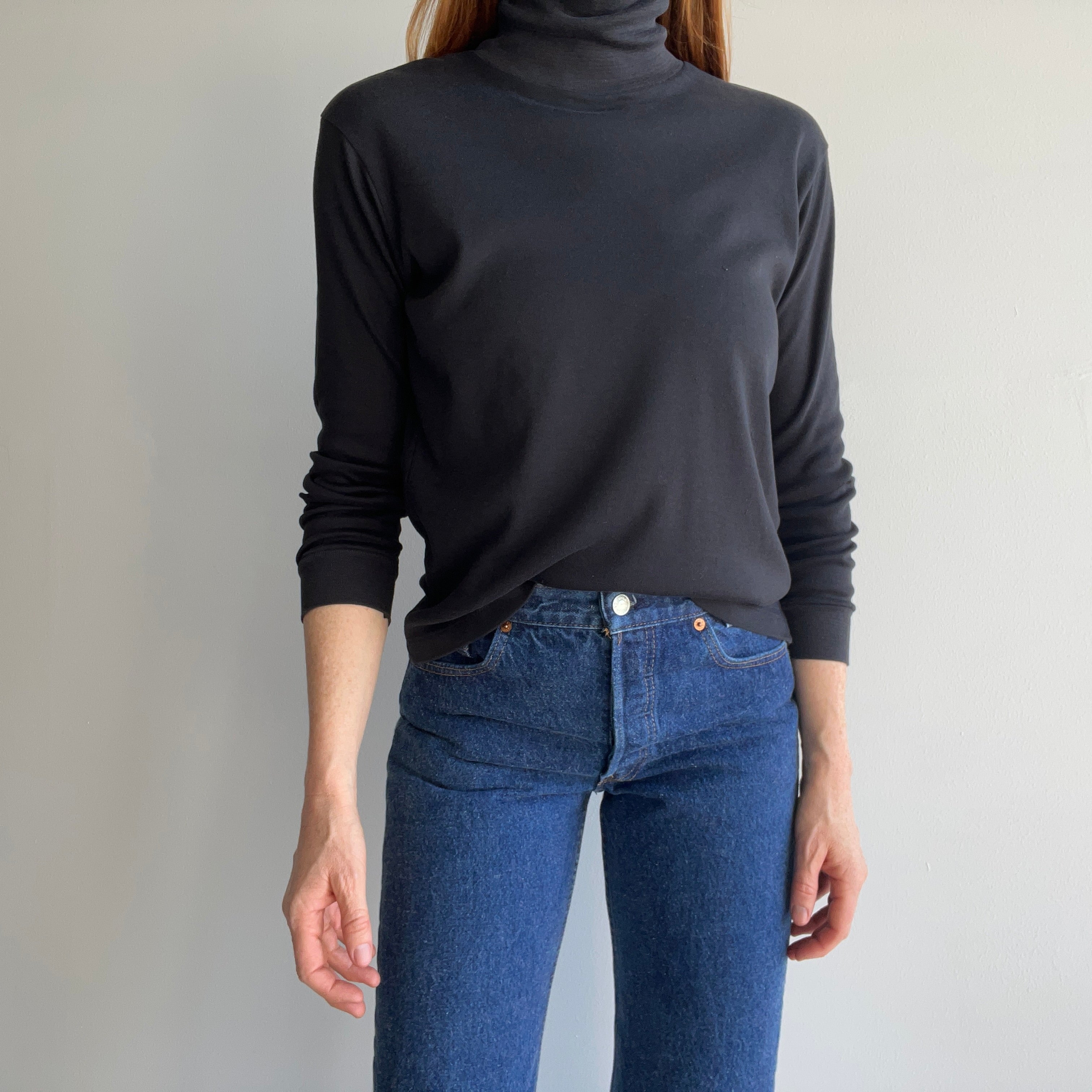 1980's Faded Blank Black Turtleneck by Bobbie Brooks