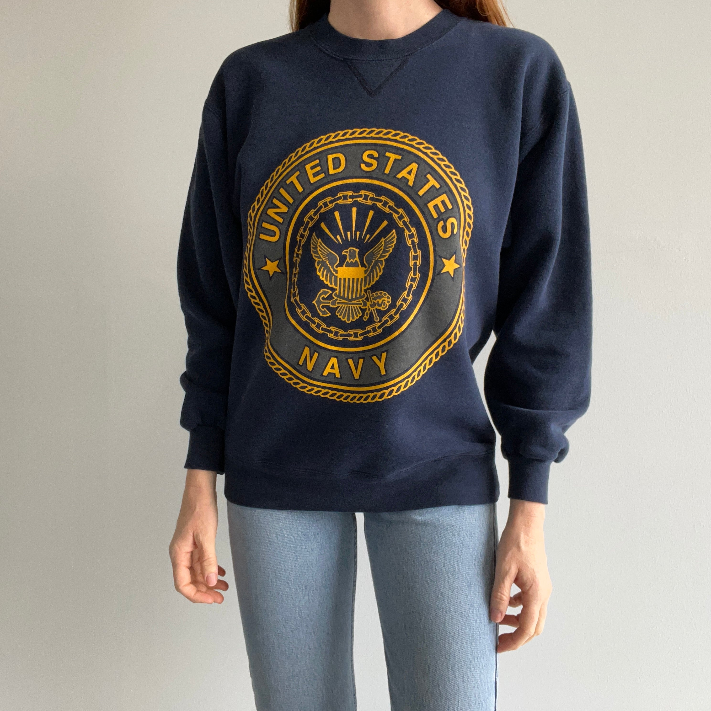 2000s US Navy Front and Back Paint Stained Sweatshirt