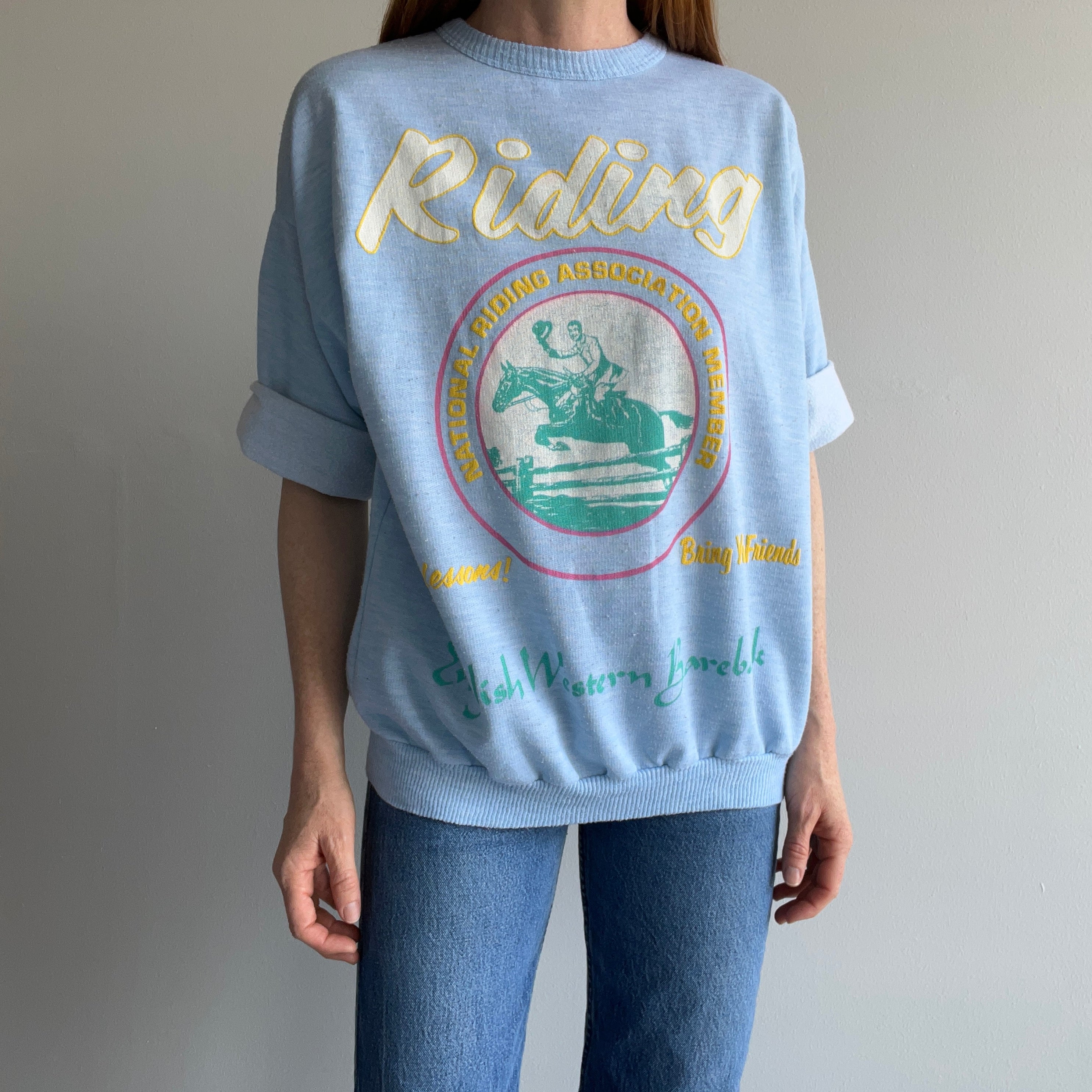 1980s Incredible Horsey Person English Riding Sweatshirt with Stains