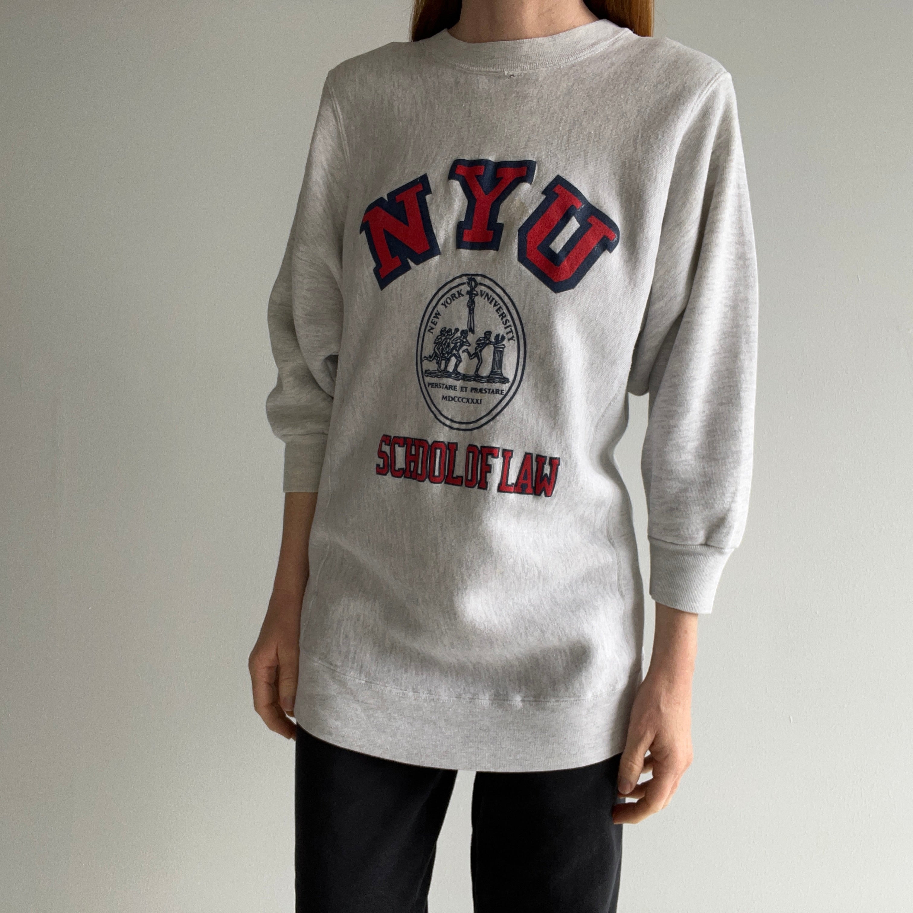 1980s Super Soft NYU Law School Reverse Weave 1/2 Sleeve Sweatshirt - WOW