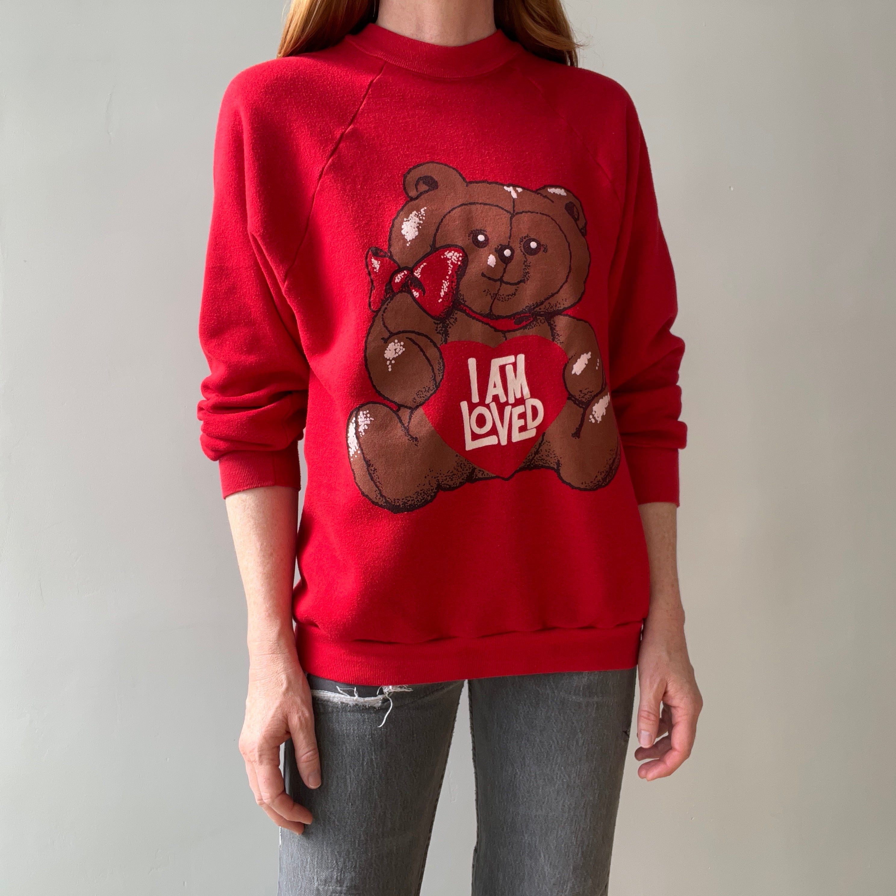 1980s I AM LOVED Teddy Bear Sweatshirt