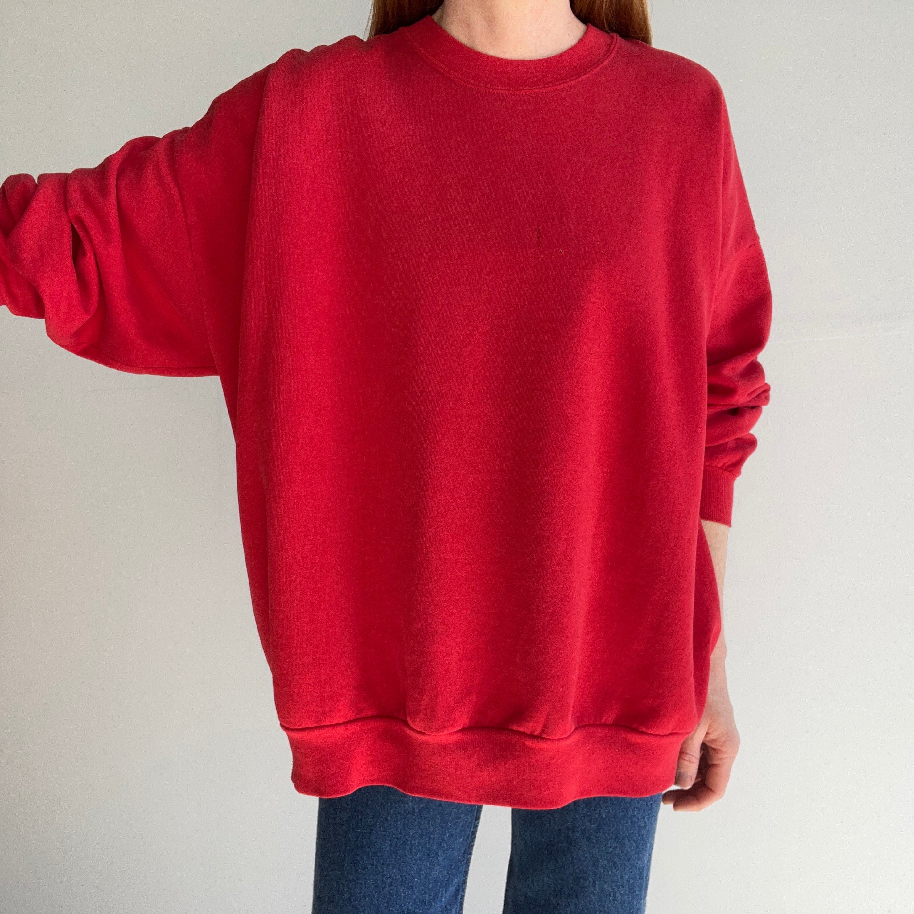 1980s Thinning Worn Out Beat Up Blank Red Sweatshirt by Jerzees - Labeled 3X