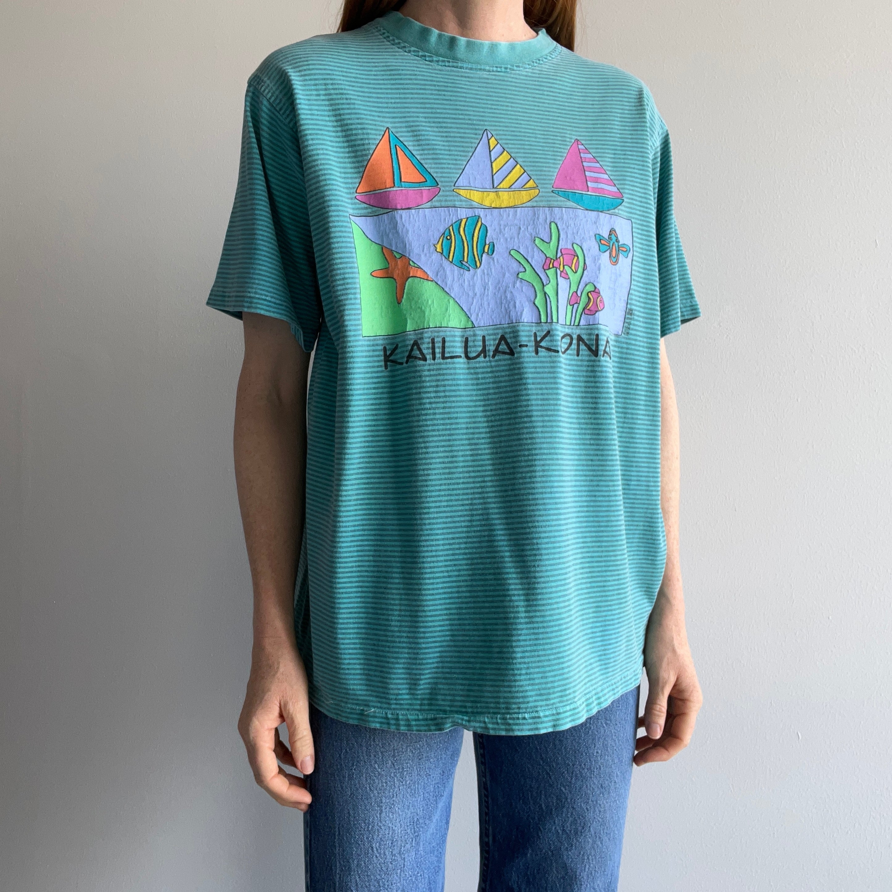 1990s Striped Kailua Kona Tourist T-Shirt