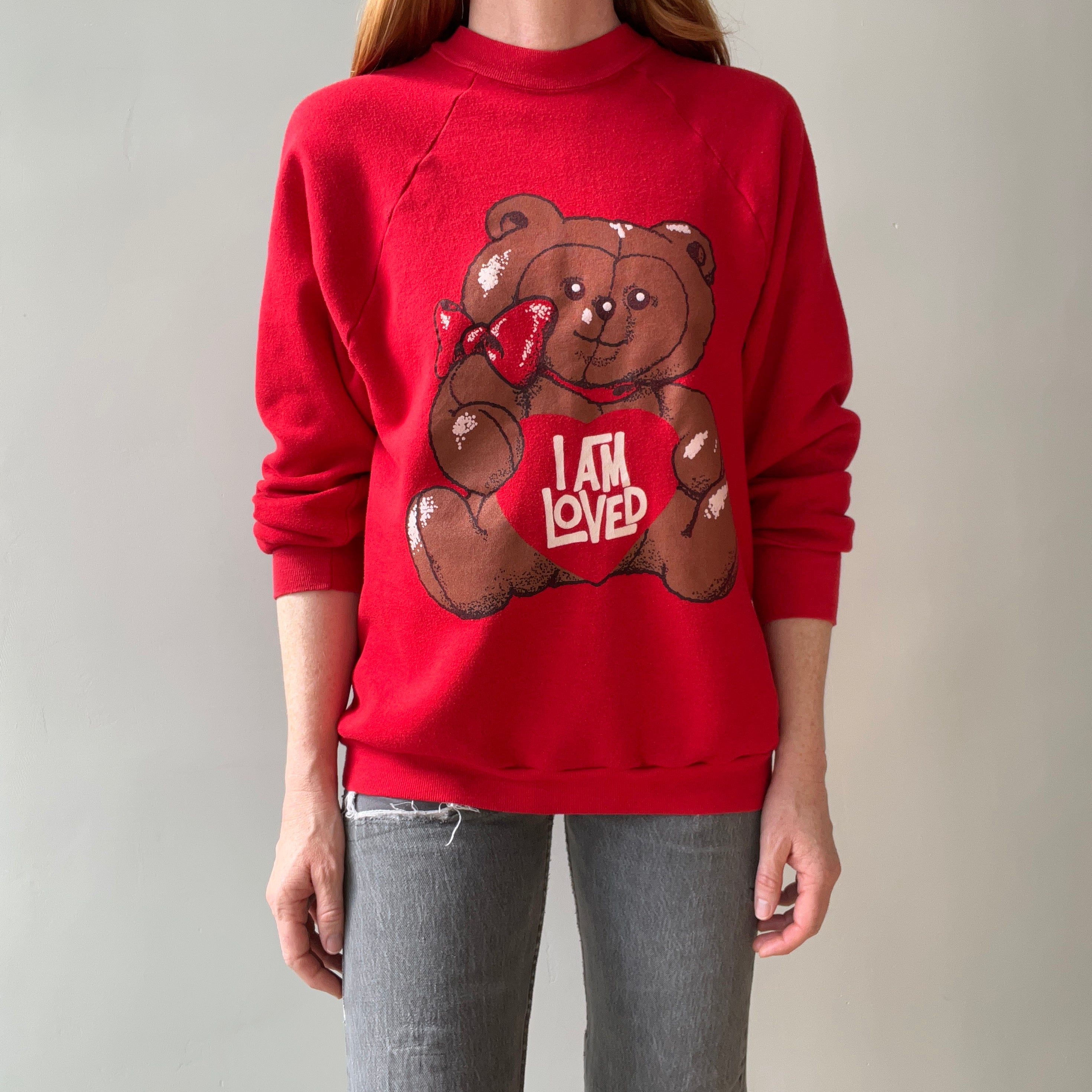 1980s I AM LOVED Teddy Bear Sweatshirt