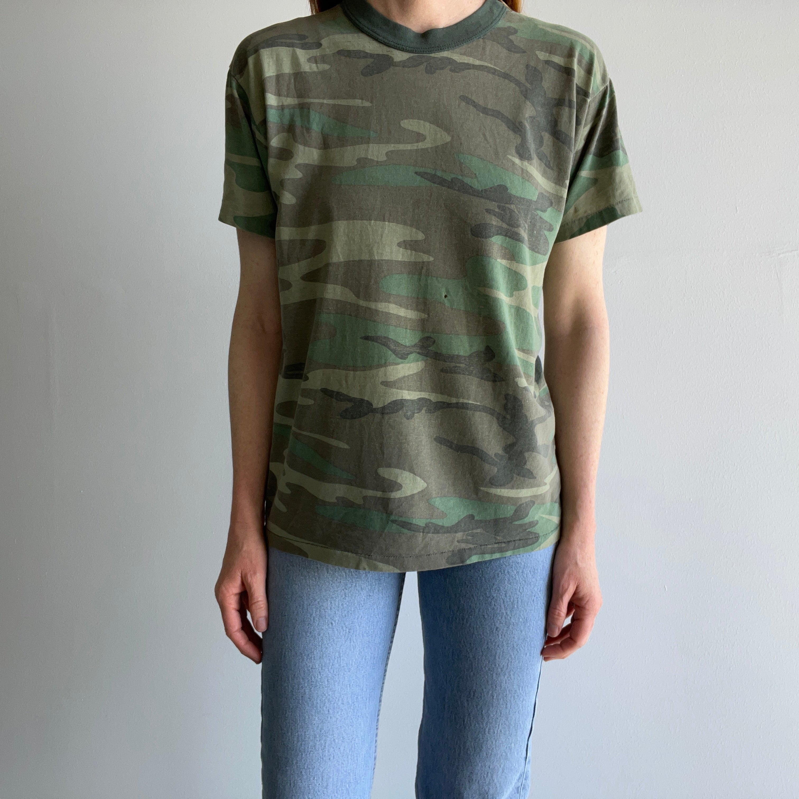 1980s Camo Thinned Out Rolled Neck T-Shirt