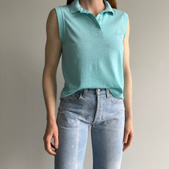 1980s Thinned Out Tank Top Polo Shirt - Aqua Blue - So Sweet