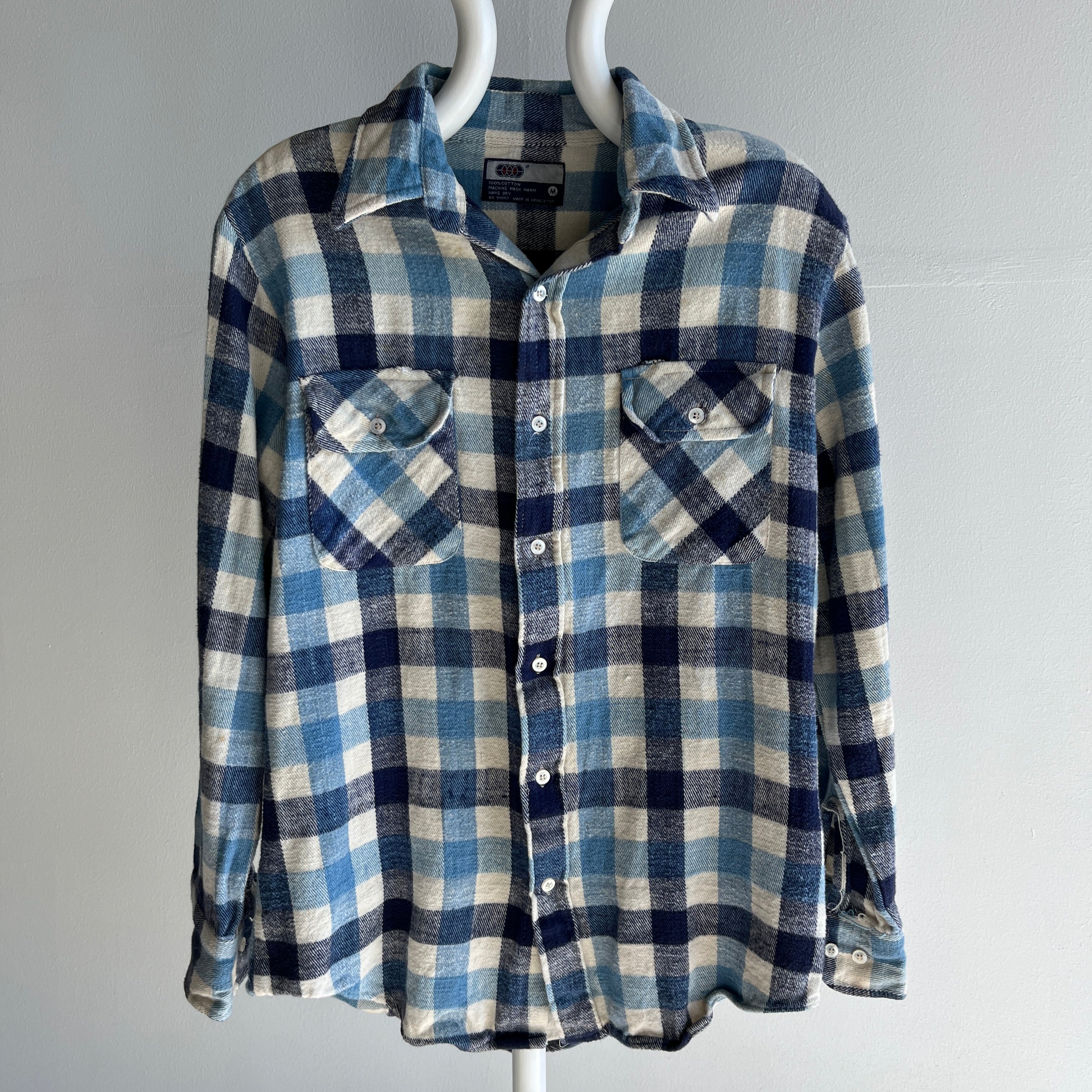 1980s Medium Weight Blue Checkered Flannel