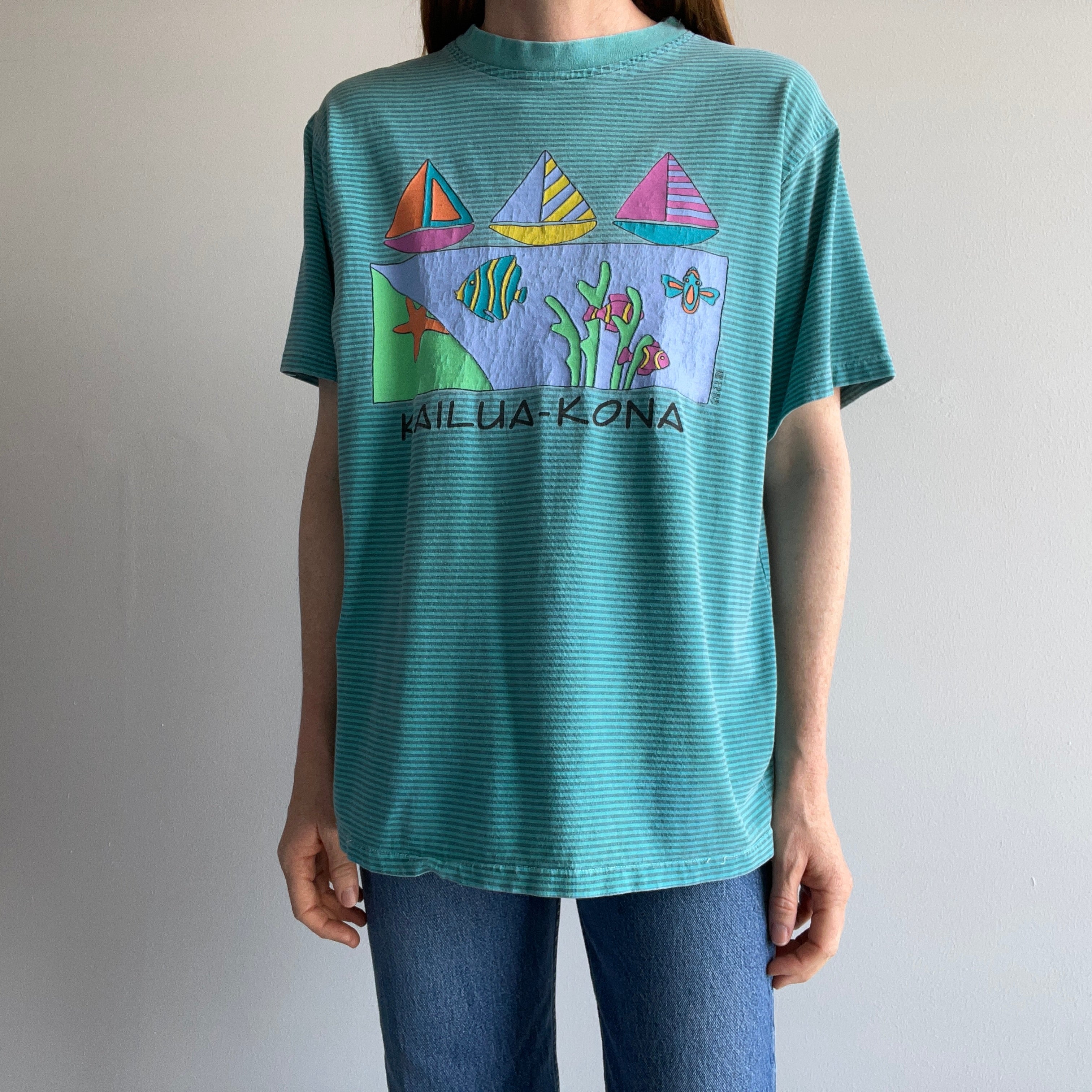 1990s Striped Kailua Kona Tourist T-Shirt