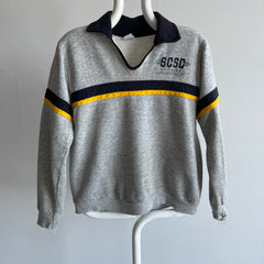 1970s Champion Blue Bar Collectible Tattered, Torn and Super Worn SCSC Southern Connecticut Henley Sweatshirt