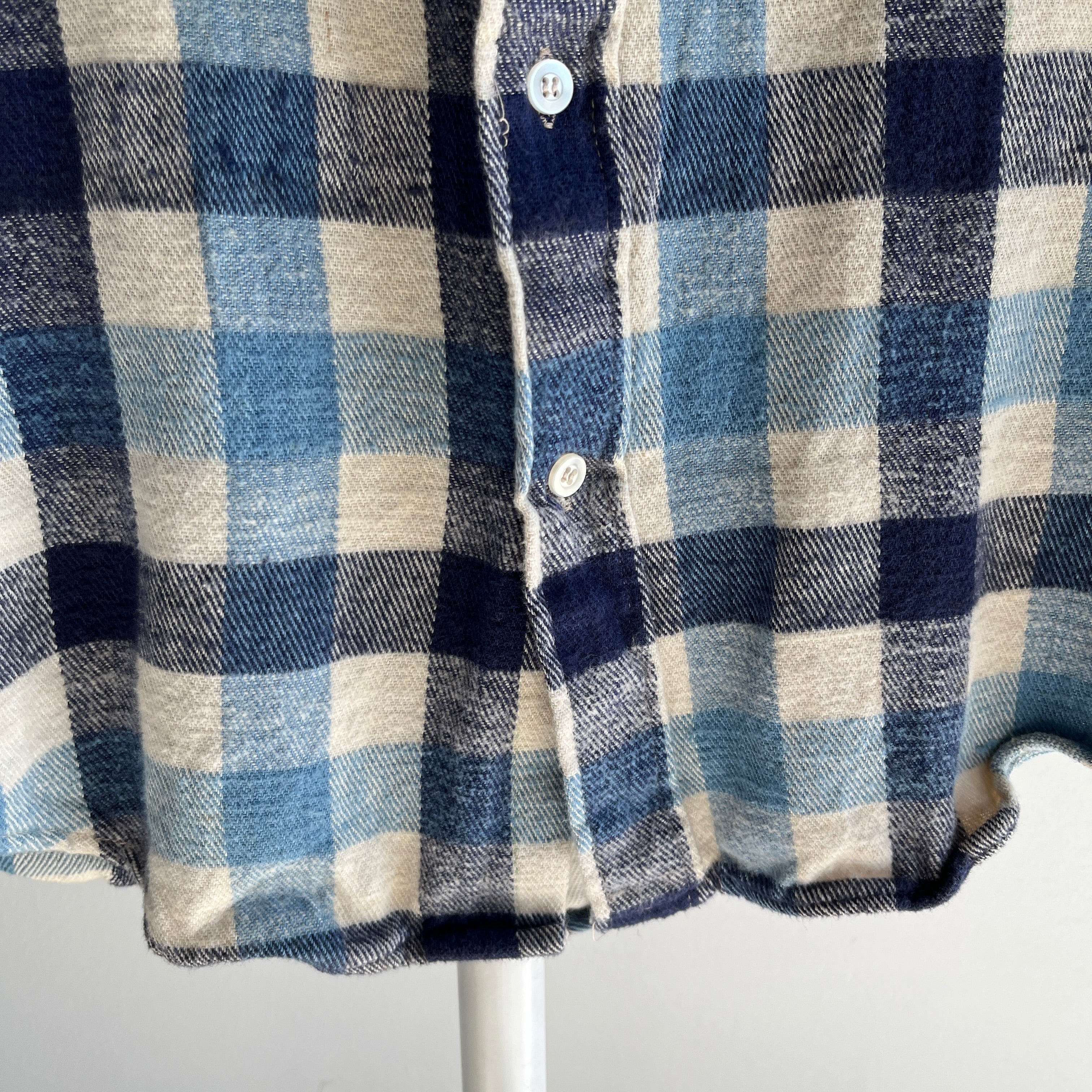 1980s Medium Weight Blue Checkered Flannel